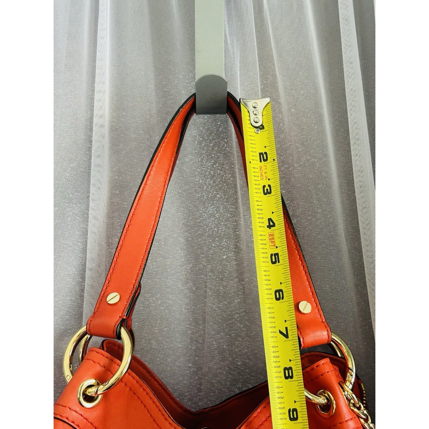 Michael Kors Moxley MD Orange Soft Leather Shoulder Bag Expandable Hobo Gold