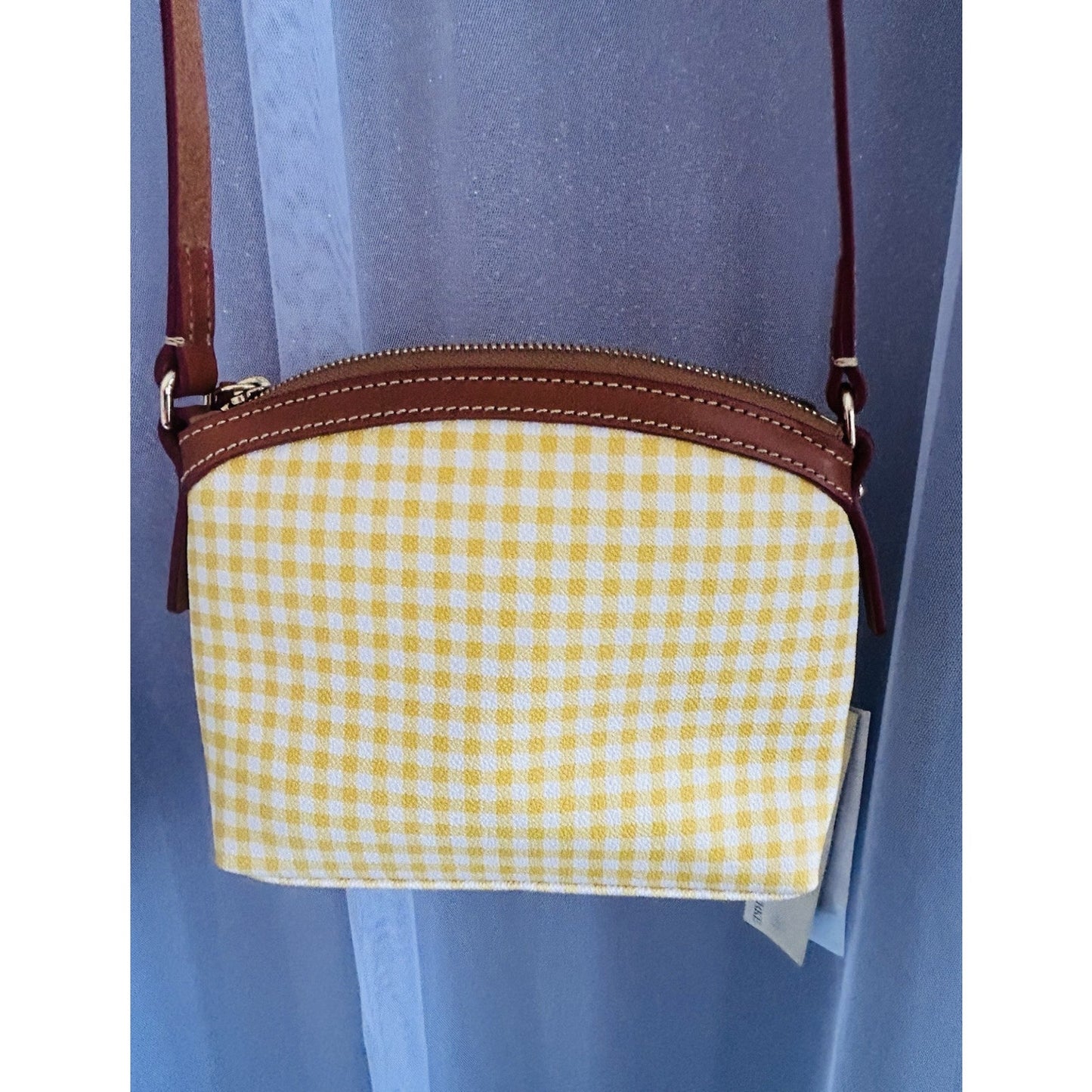 New Dooney & Bourke Domed Small Crossbody Gingham Yellow White Plaid Handbag NWT