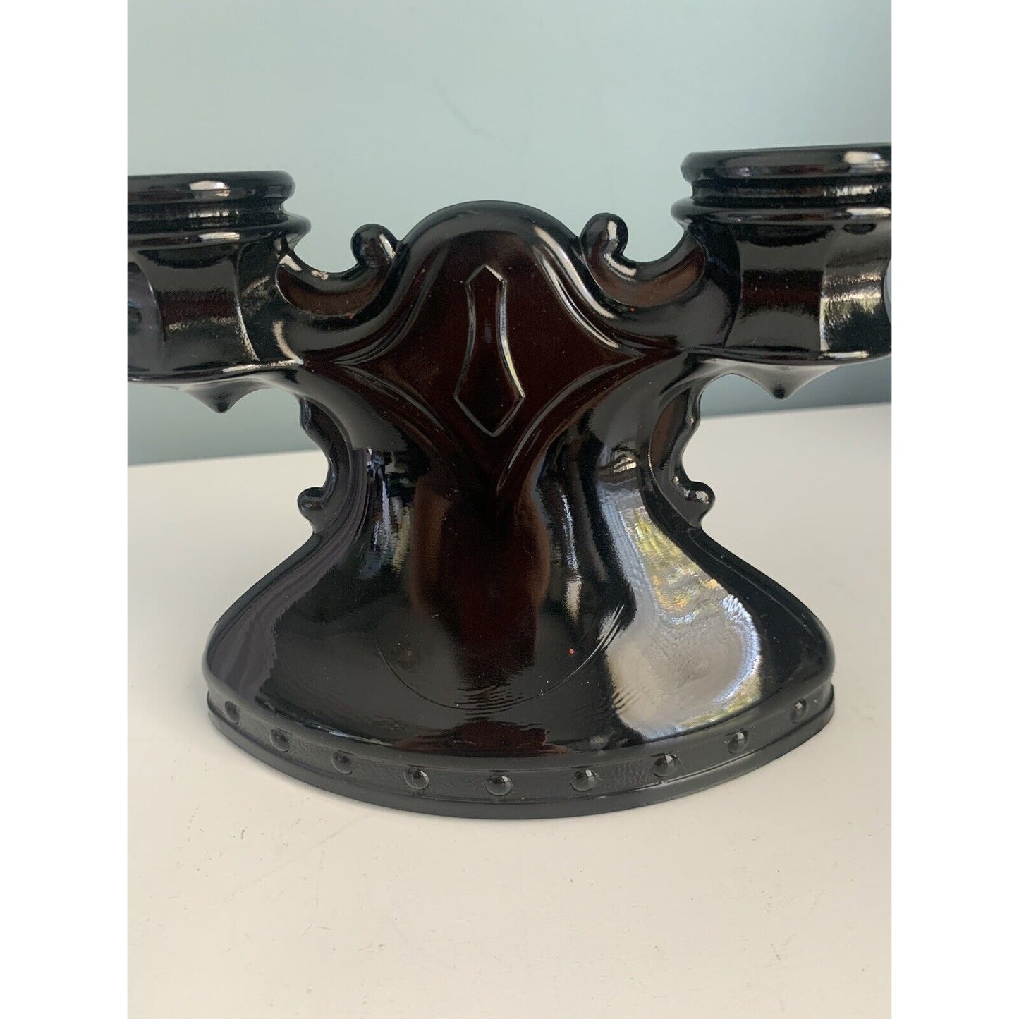 L.E. Smith Vintage Pleasant Black Glass Candlestick Holder Halloween Renaissance