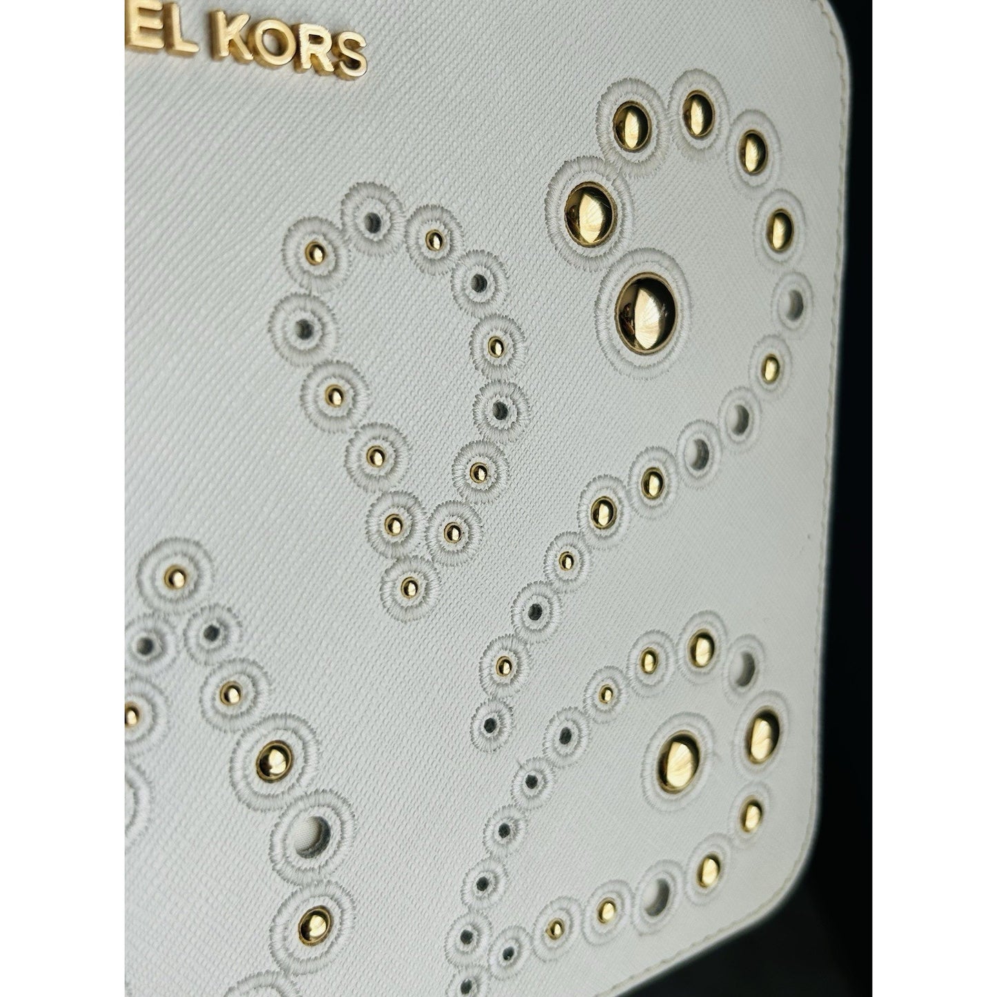 Michael Kors Ginny Leather Crossbody White Embellished Gold Studded Bag New