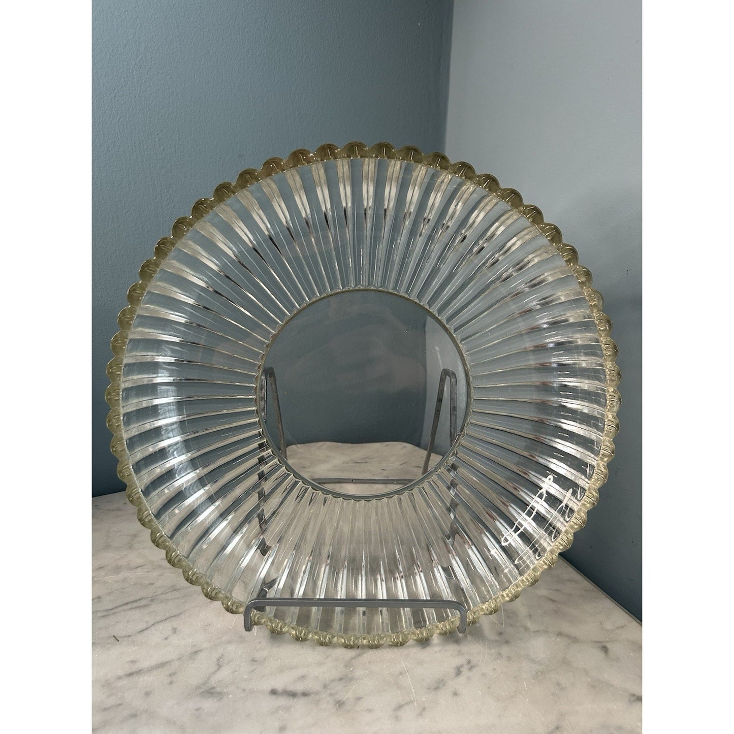Vintage 12” Round Serving Dish National Clear Glass Jeannette Bowl Platter Tray