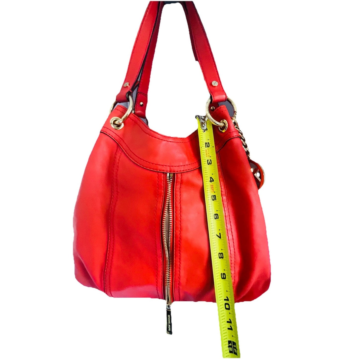 Michael Kors Moxley MD Orange Soft Leather Shoulder Bag Expandable Hobo Gold