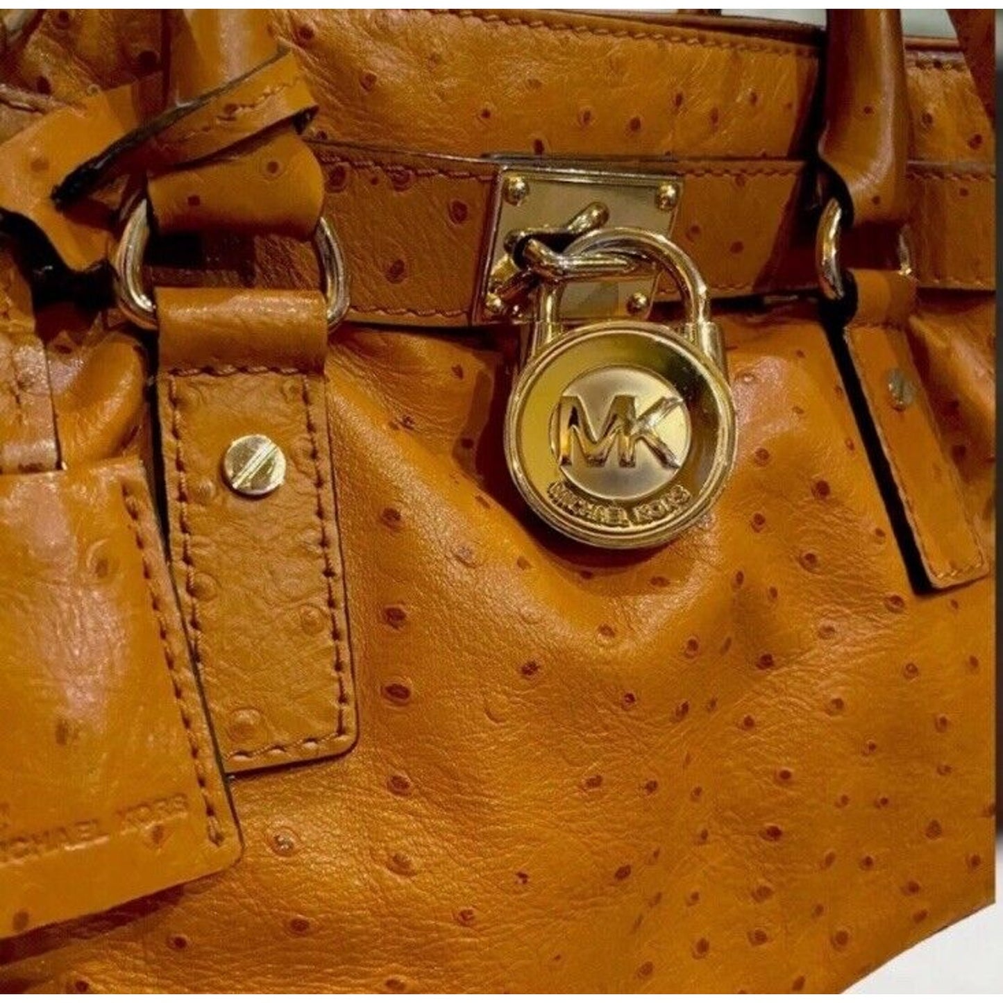 Michael Kors Hamilton Orange Ostrich Leather Satchel Tote Bag