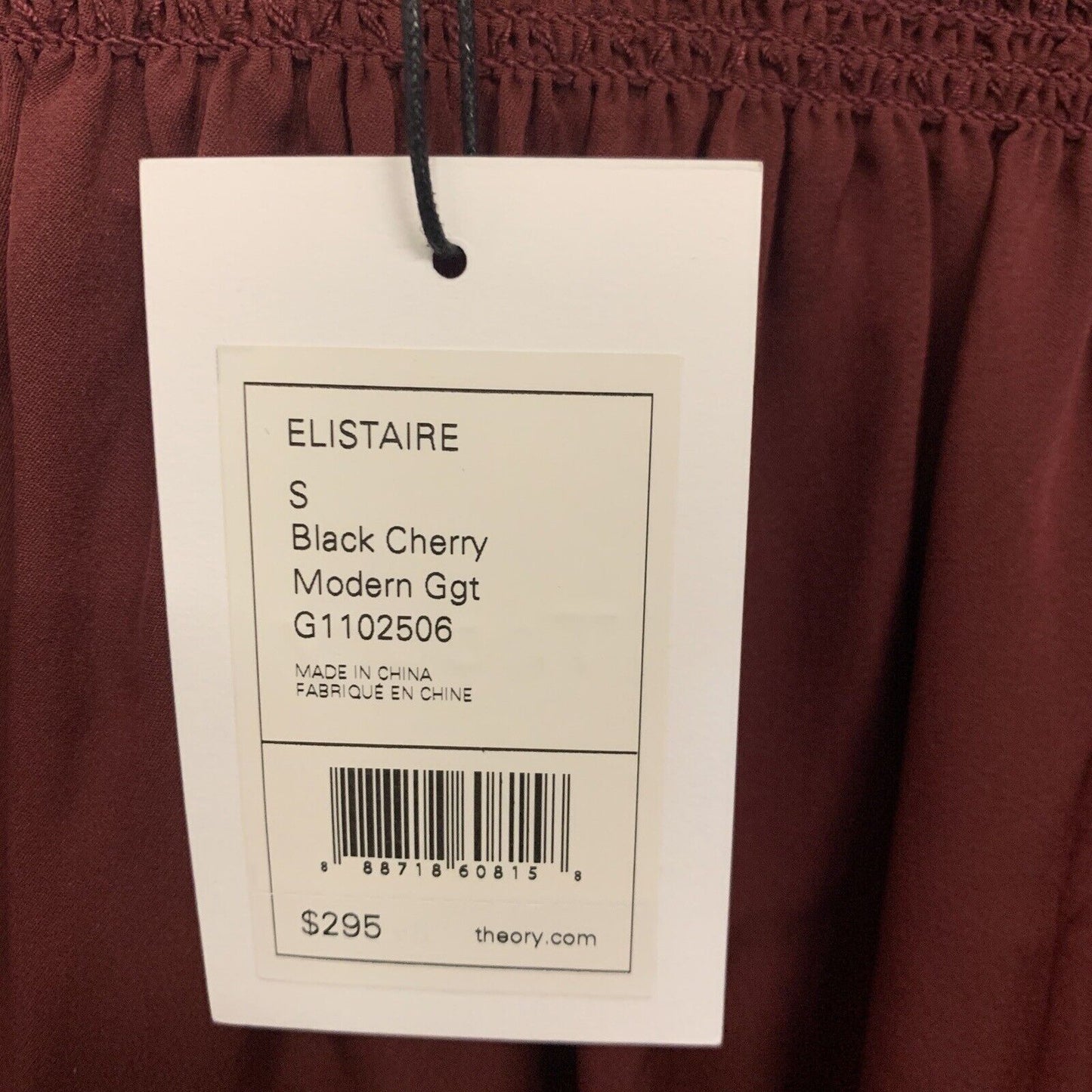 NWT Theory 100% Silk Elistaire Off Shoulder Blouse Black Cherry Small MSRP 295