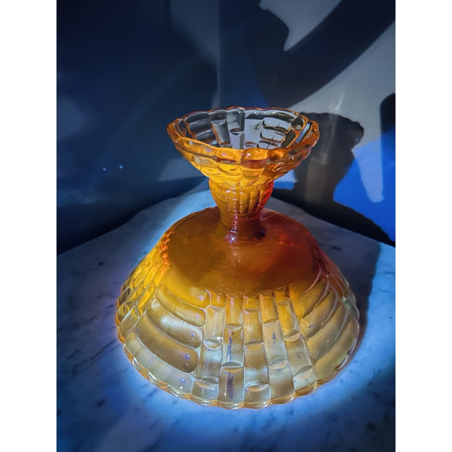 Glows Jeannette Glass Amberina Louisa Pedestal Footed Bowl Compote Ombre 1950s