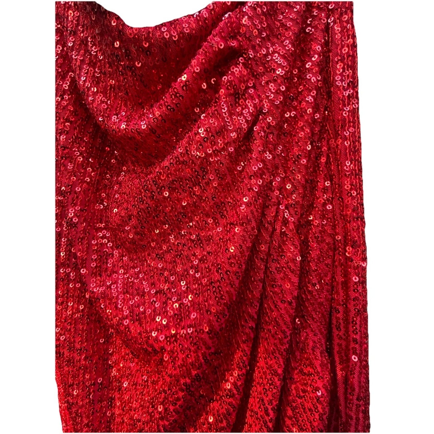 Fashion Nova Size 1X Red Sequin Maxi Dress Stretchy Mini Dress Plus One Shoulder