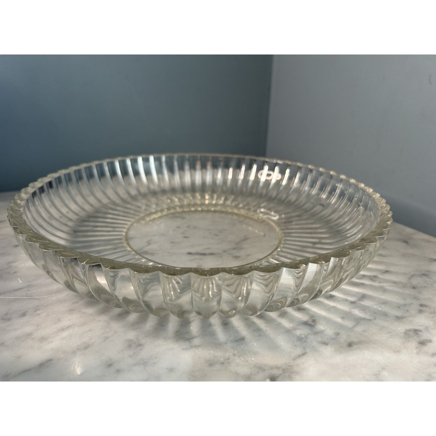 Vintage 12” Round Serving Dish National Clear Glass Jeannette Bowl Platter Tray