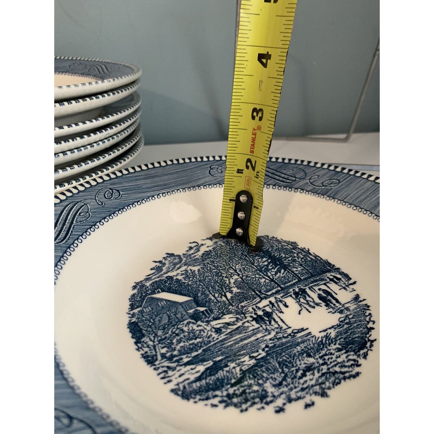 4 Royal Currier & Ives “Early Winter” Royal 8 1/2” Soup Bowl Blue White Vintage