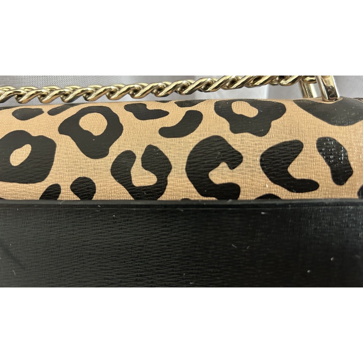 Kate Spade Leopard Print Leather Remi Flap Chain Crossbody Shoulder Bag Black
