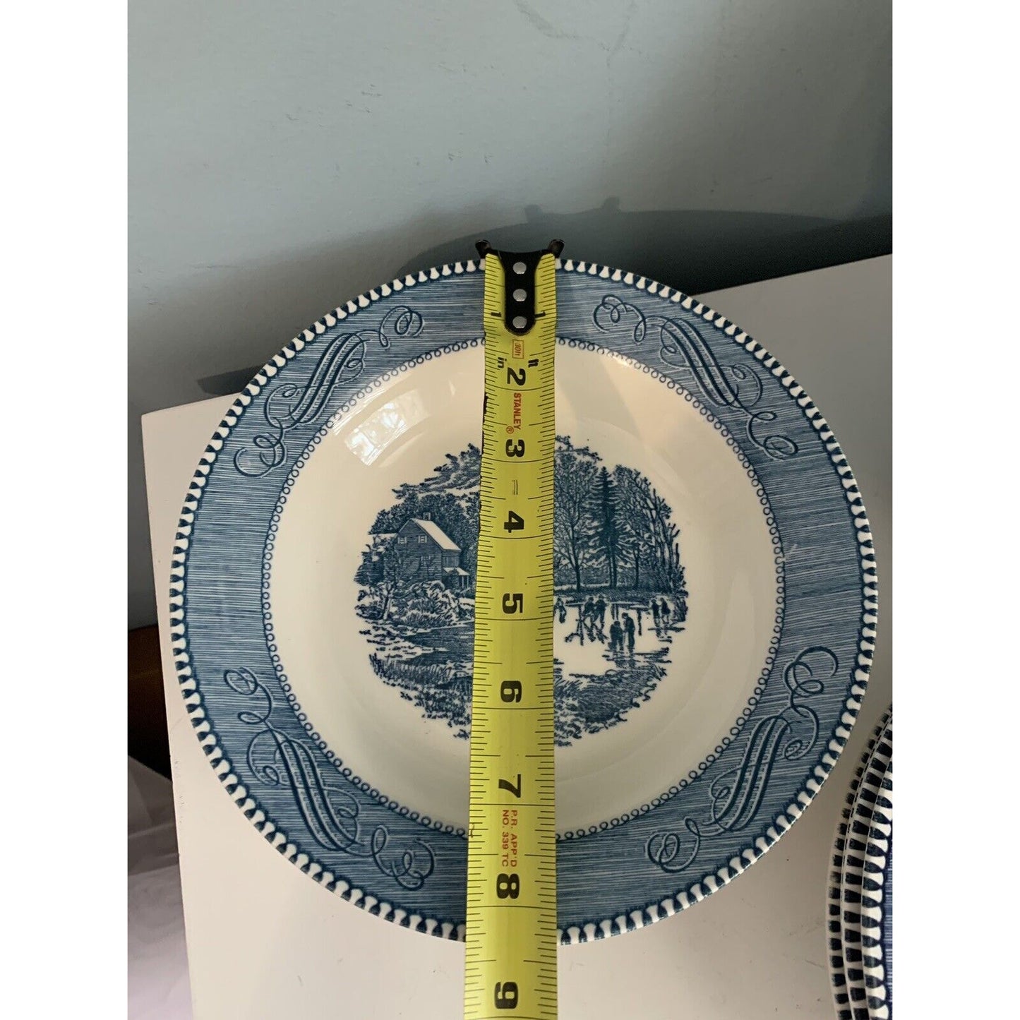 4 Royal Currier & Ives “Early Winter” Royal 8 1/2” Soup Bowl Blue White Vintage
