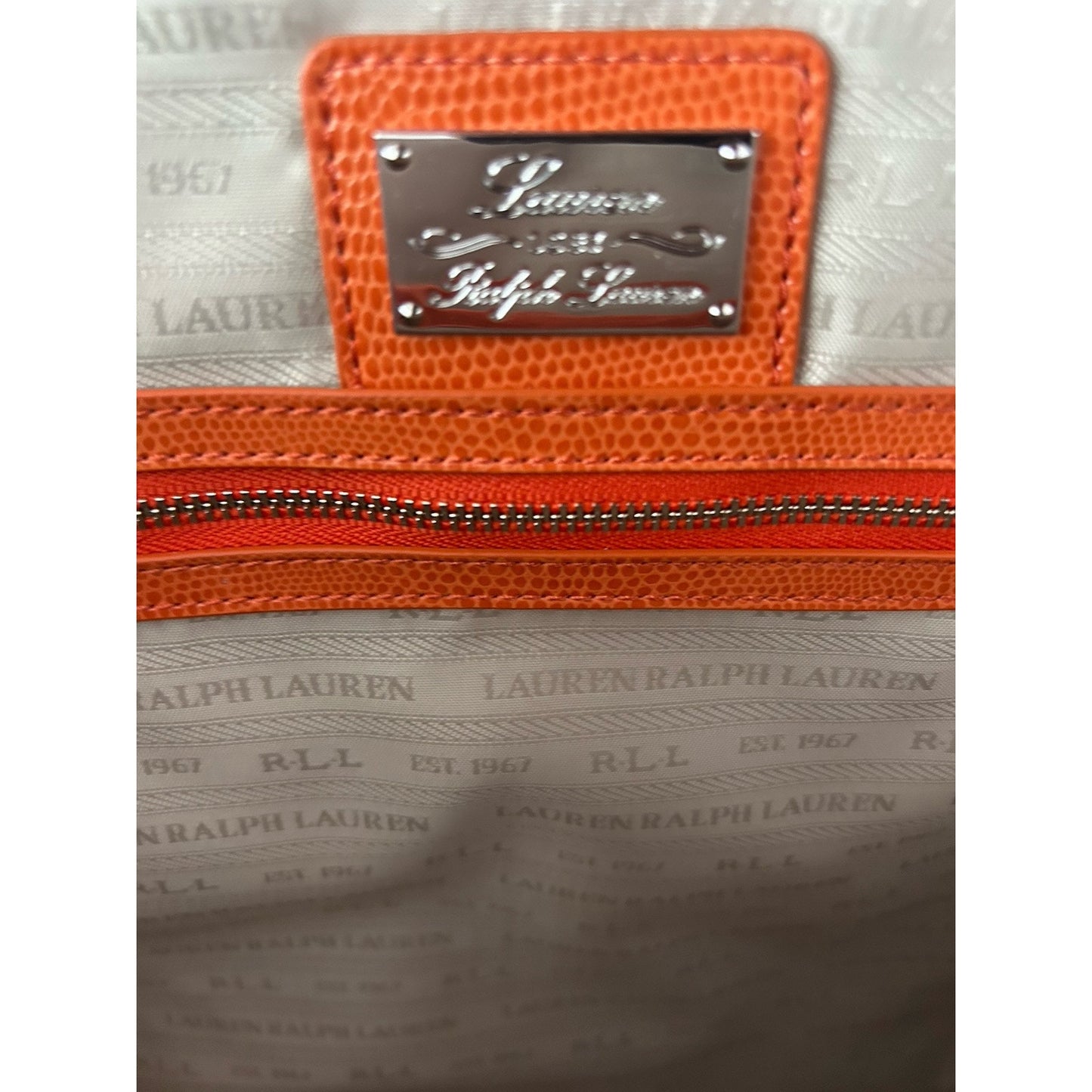 New Ralph Lauren Orange Newton Classic Tote Cosmetic Bag Snakeskin Bright NWOT