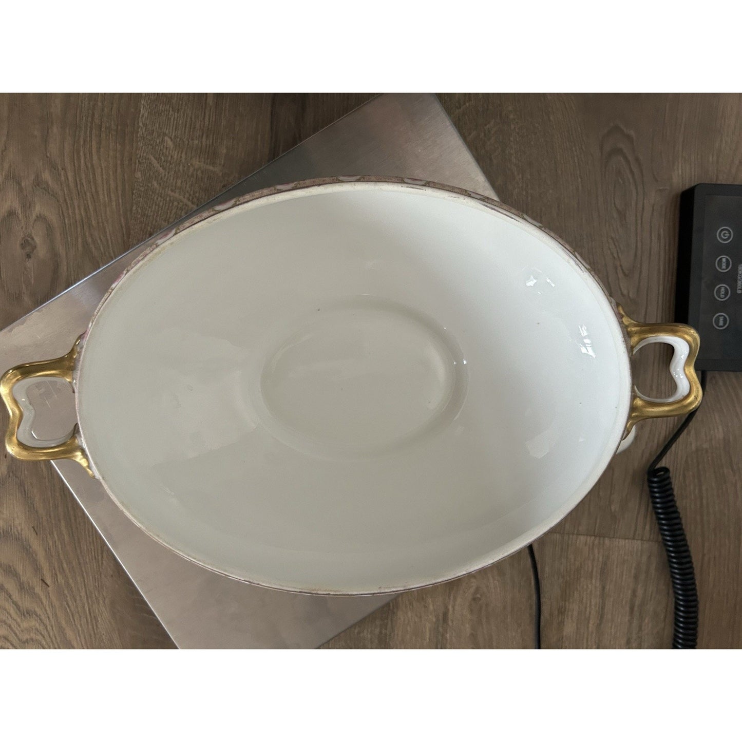 Oval Covered Serving Bowl lid Limoges Wm Guerin GUE19 Pink Roses Antique Gold