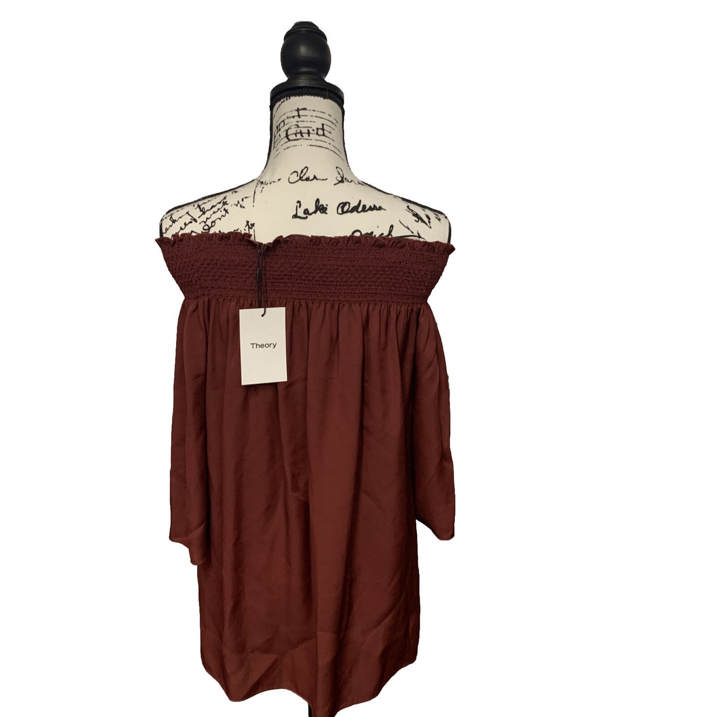 NWT Theory 100% Silk Elistaire Off Shoulder Blouse Black Cherry Small MSRP 295