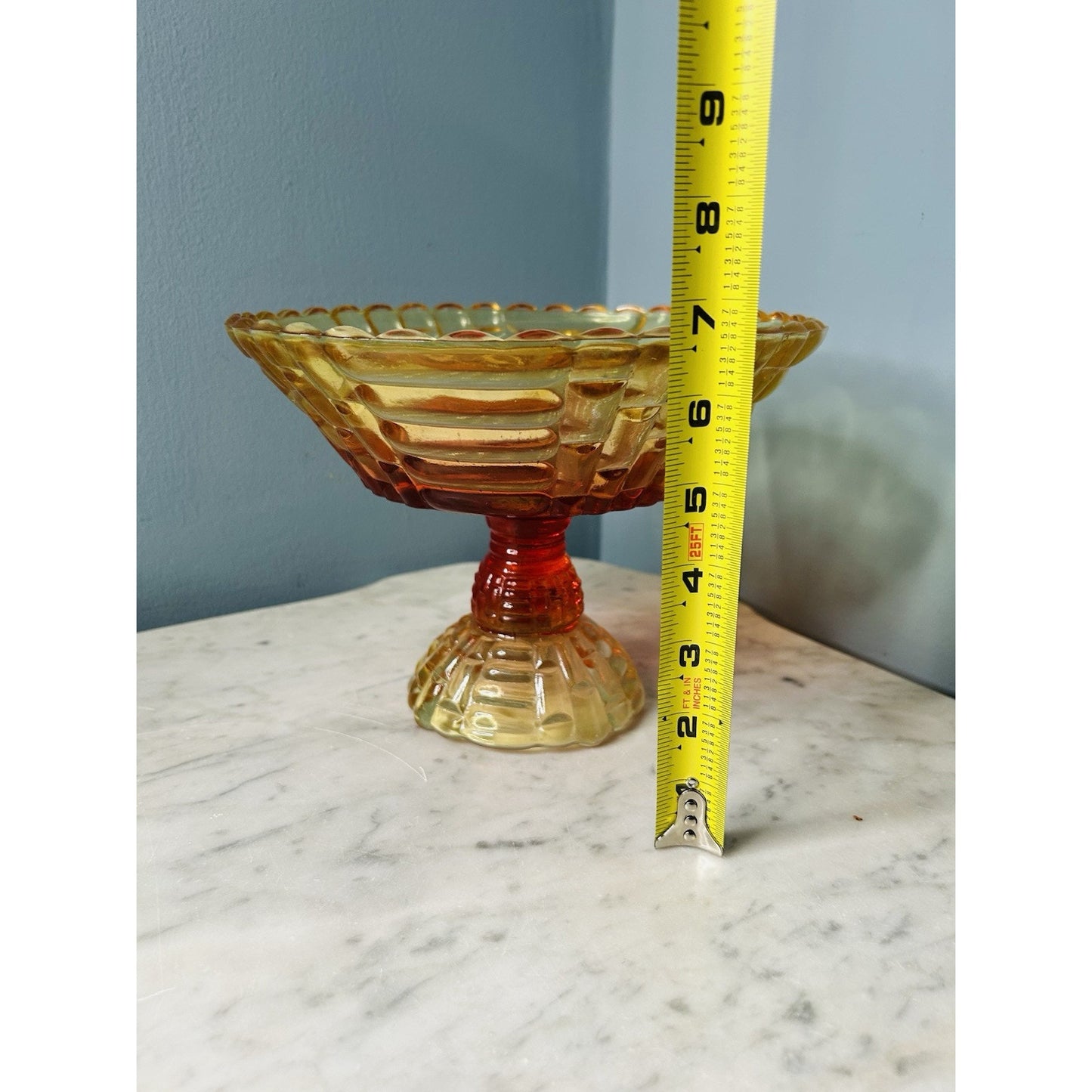 Glows Jeannette Glass Amberina Louisa Pedestal Footed Bowl Compote Ombre 1950s