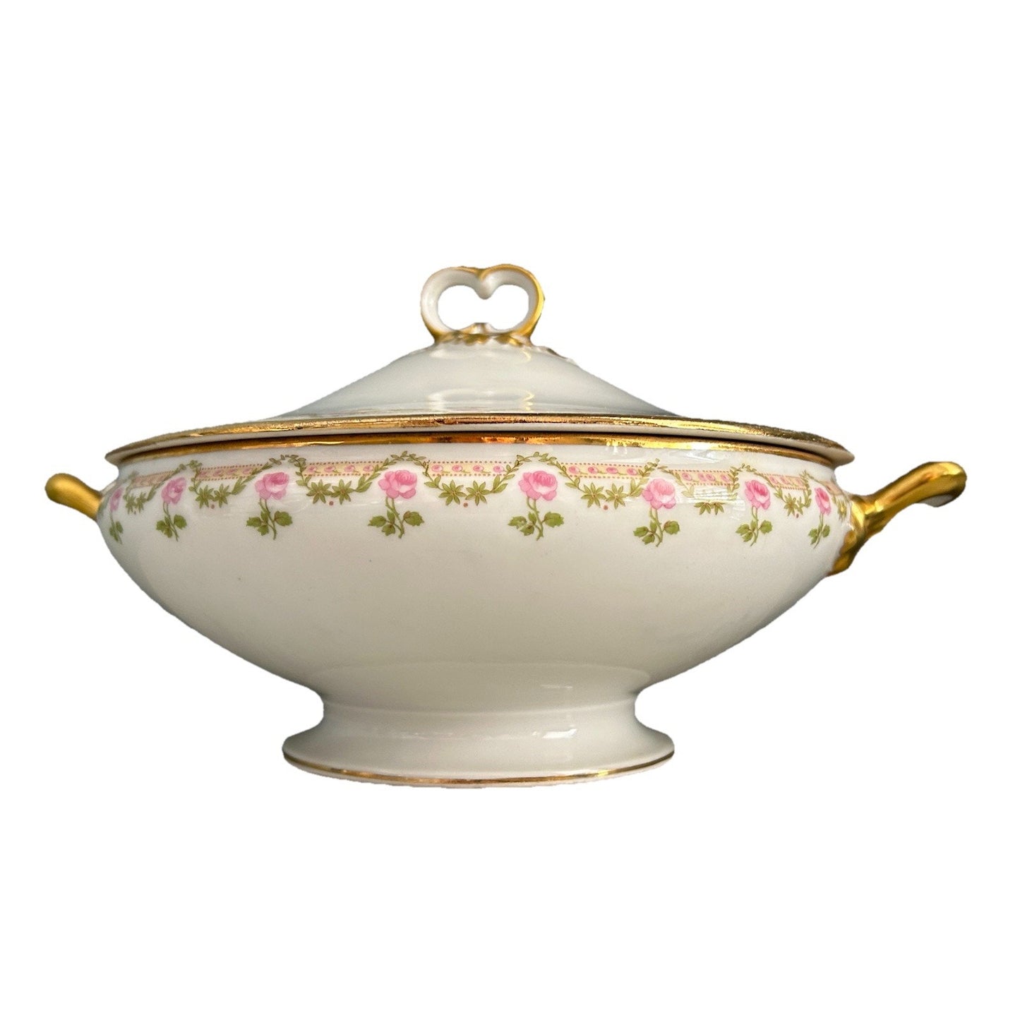 Vintage Wm. Guerin & Co. France Limoges Pink Rose Covered Round Serving Bowl