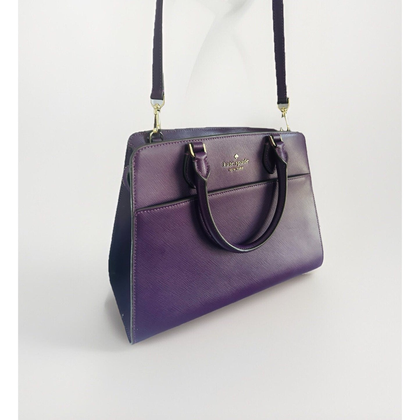 Kate Spade Ripe Plum Madison Saffiano Leather Medium Purple Bag Satchel EUC