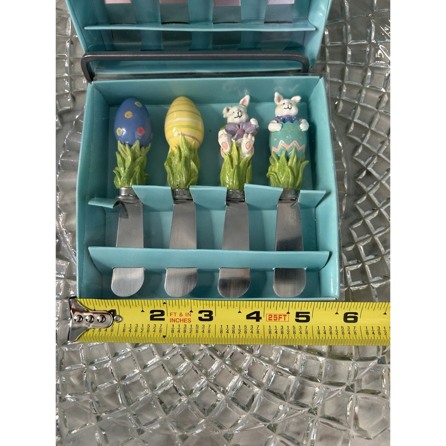 (2) Blossoms & Blooms Spreaders Easter Ceramic 2 Sets of 4 Rabbit Bunny NIB