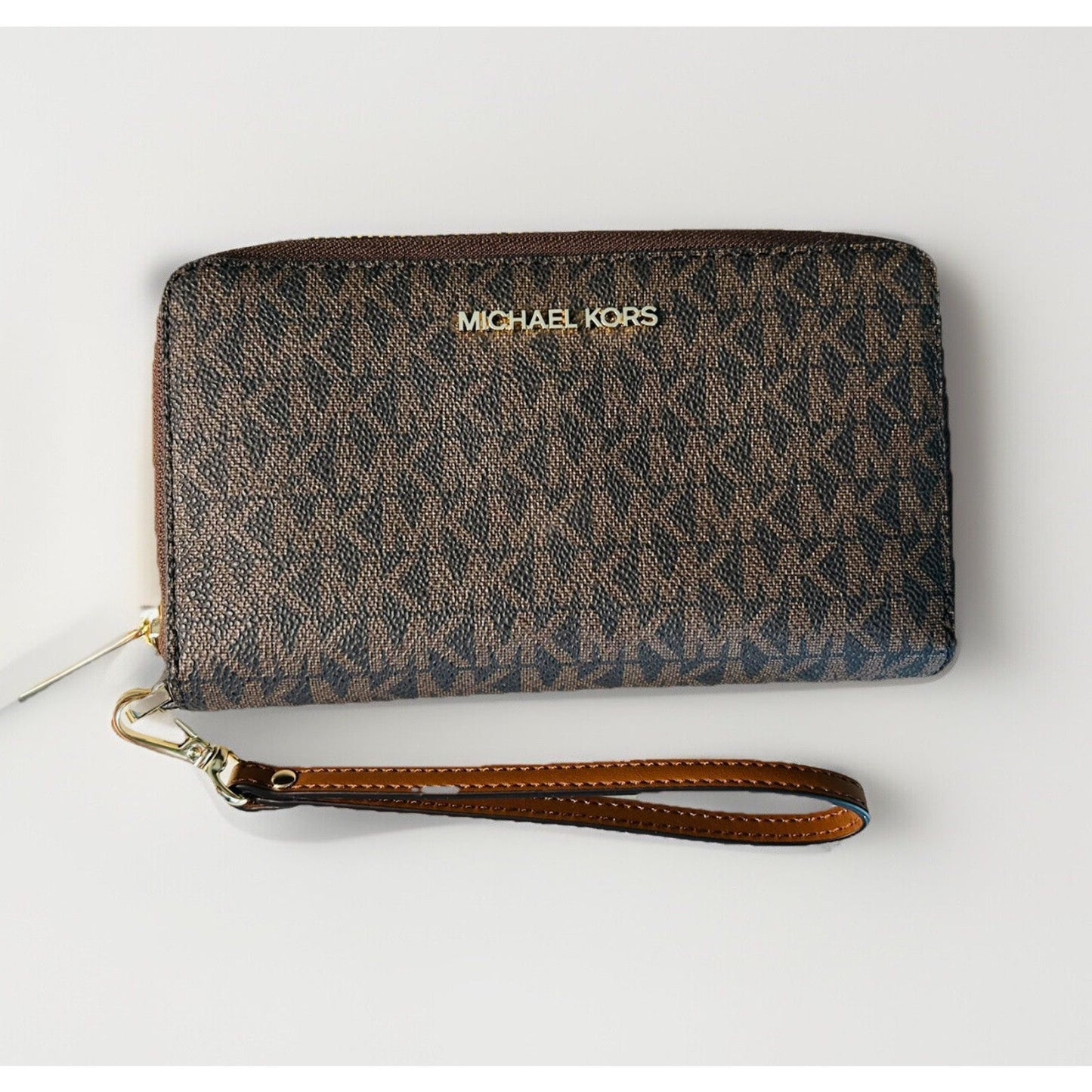 NEW Michael Kors Brown Jet Set Travel Wallet Large Wristlet Phone Case Card Slot