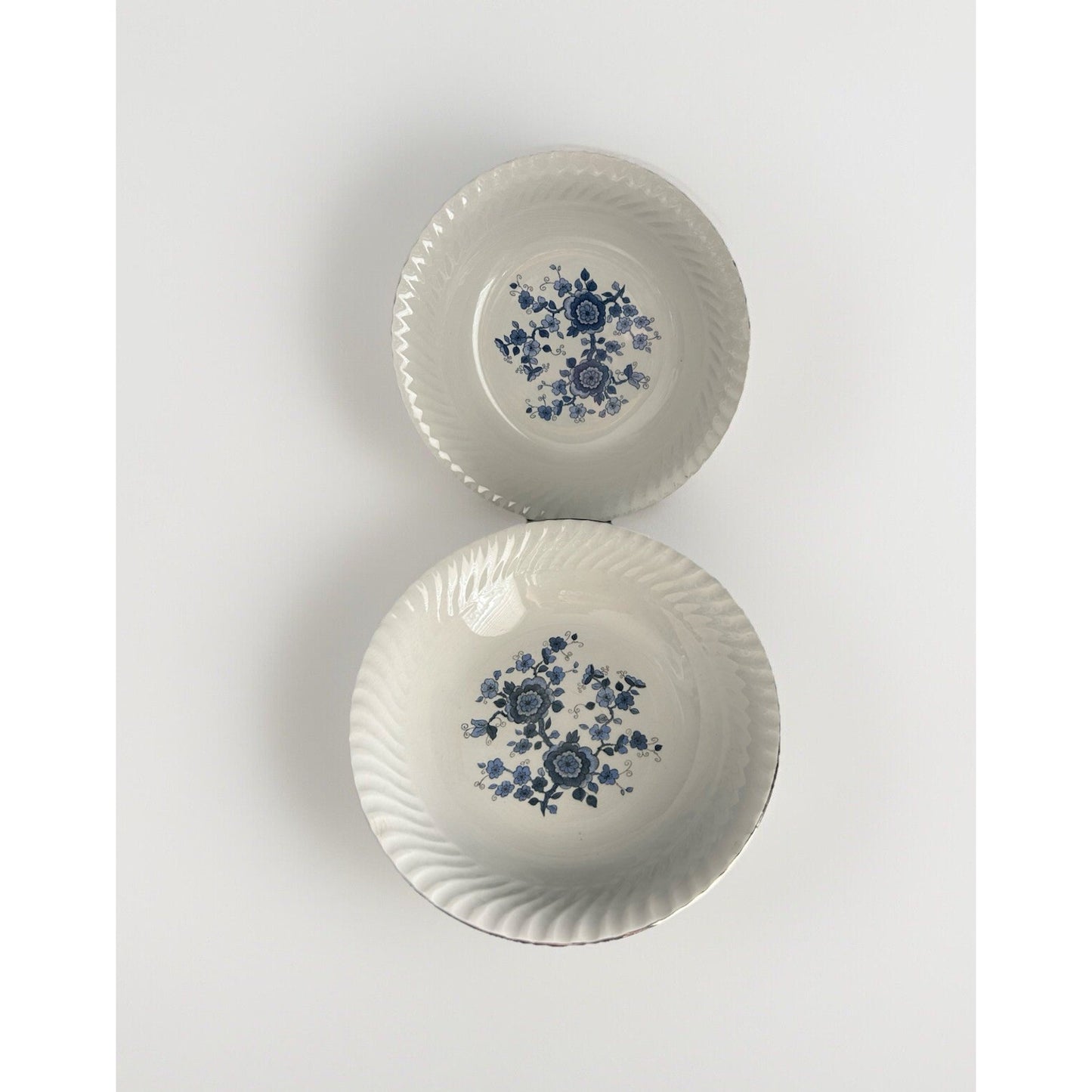 (2) 9" Royal Blue Ironstone Serving Bowls Wedgwood & Co England White Vintage