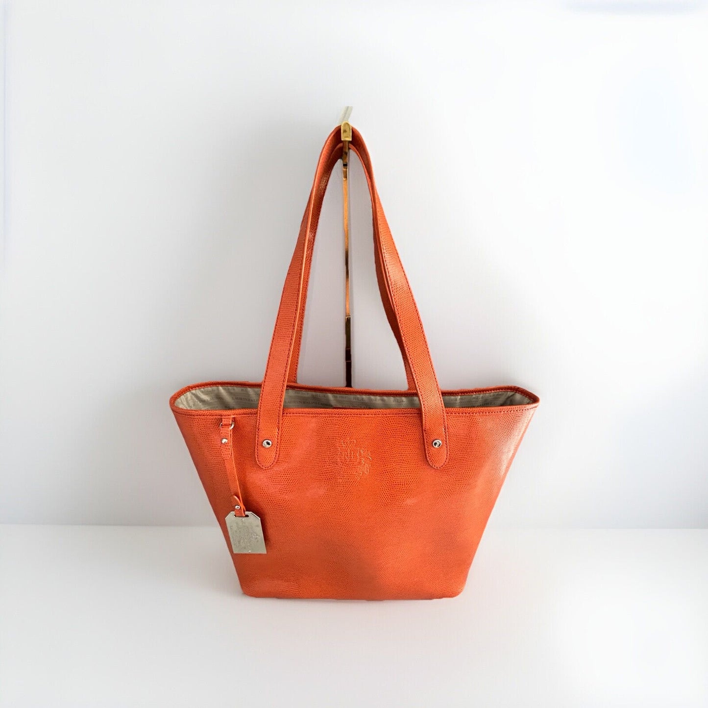 New Ralph Lauren Orange Newton Classic Tote Cosmetic Bag Snakeskin Bright NWOT