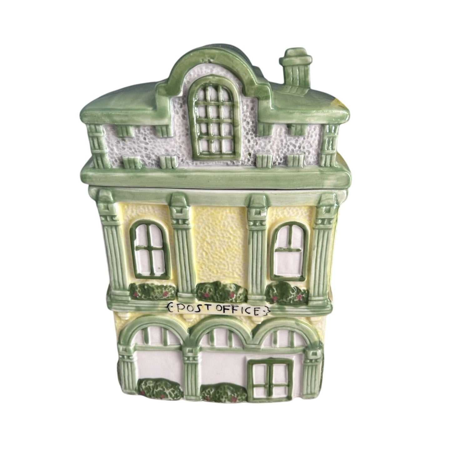Post Office Ceramic Cookie Jar Vintage Collectible Canister Town Building USPS