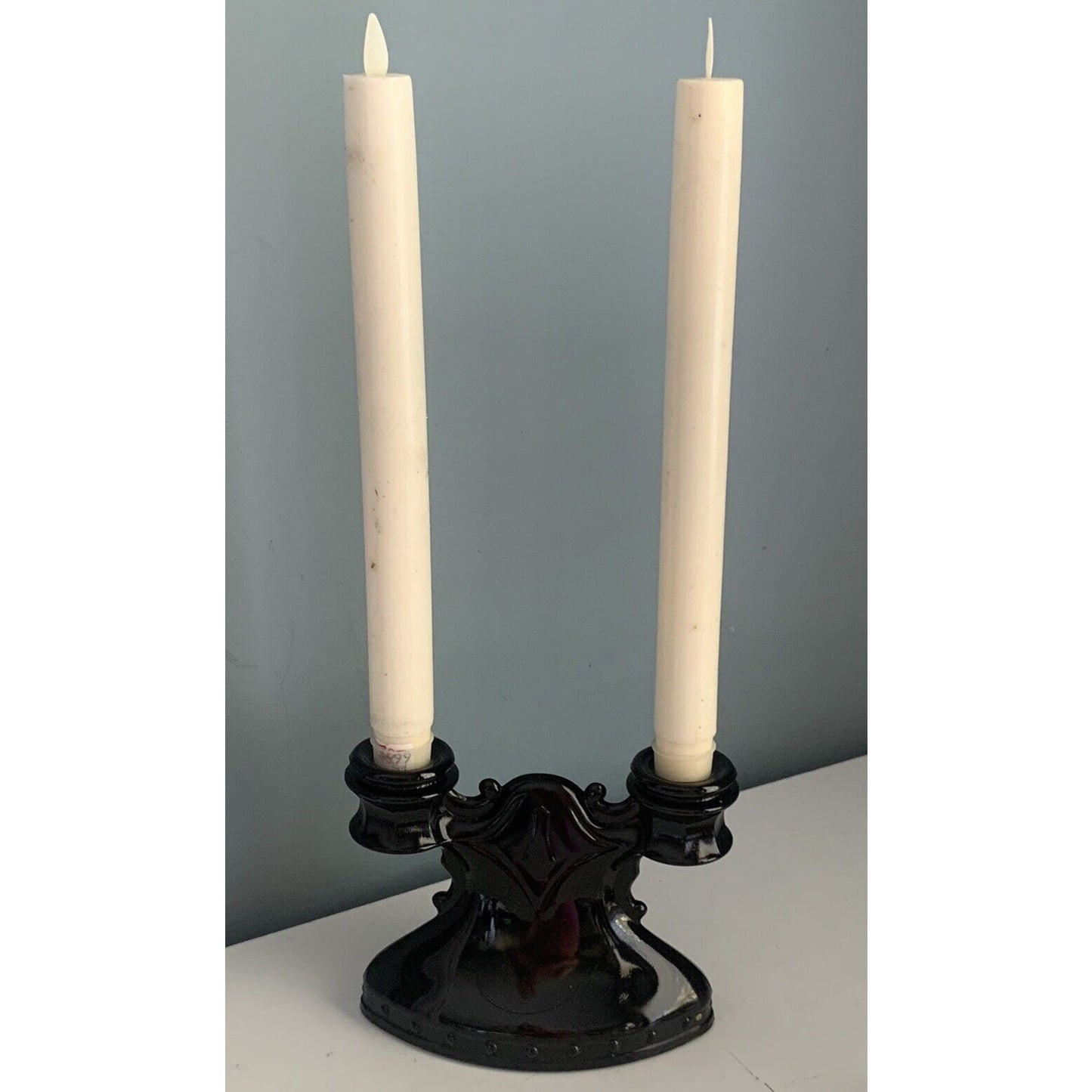 L.E. Smith Vintage Pleasant Black Glass Candlestick Holder Halloween Renaissance
