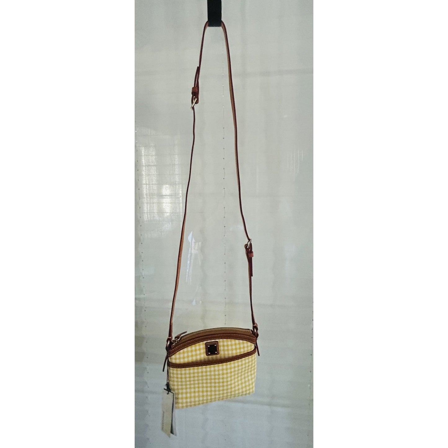 New Dooney & Bourke Domed Small Crossbody Gingham Yellow White Plaid Handbag NWT