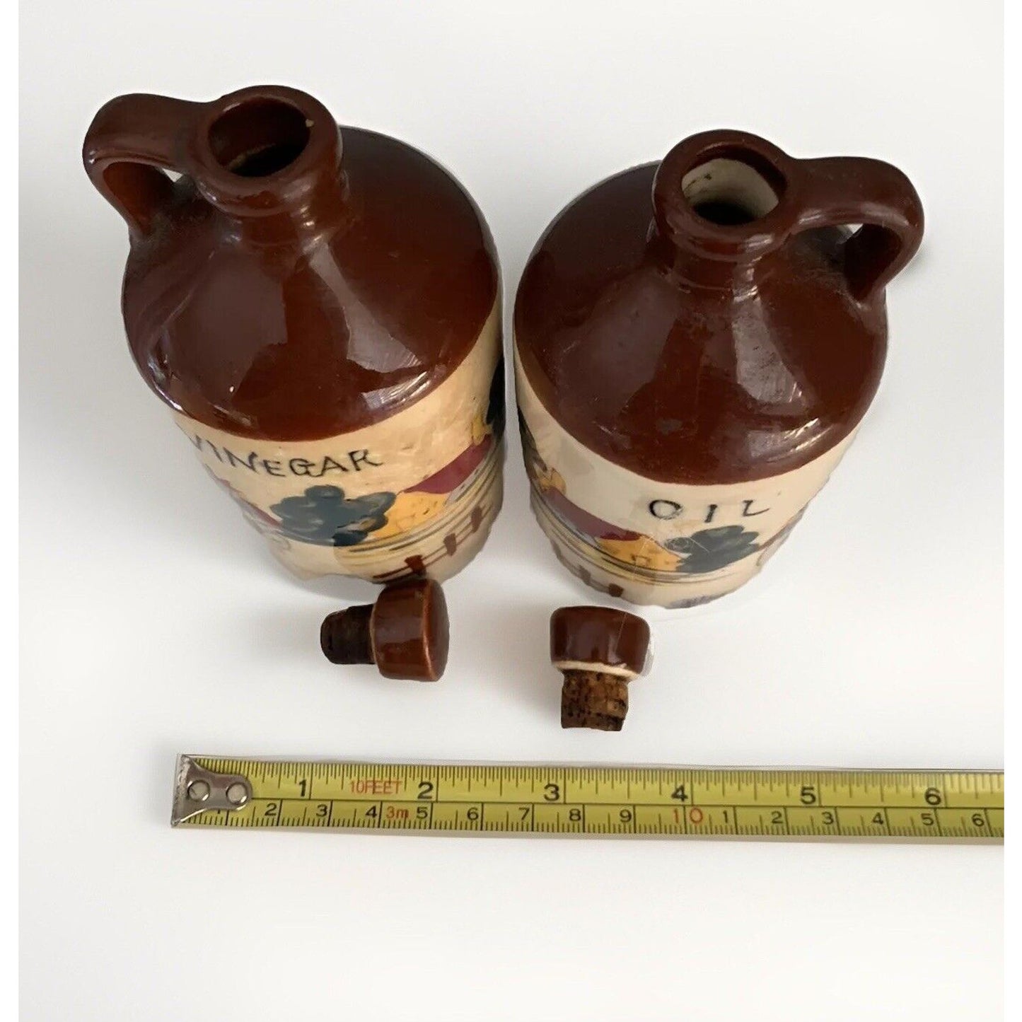 Vintage Relco Blue Rooster Oil Vinegar Cruet Brown Jug Country Kitchen Japan
