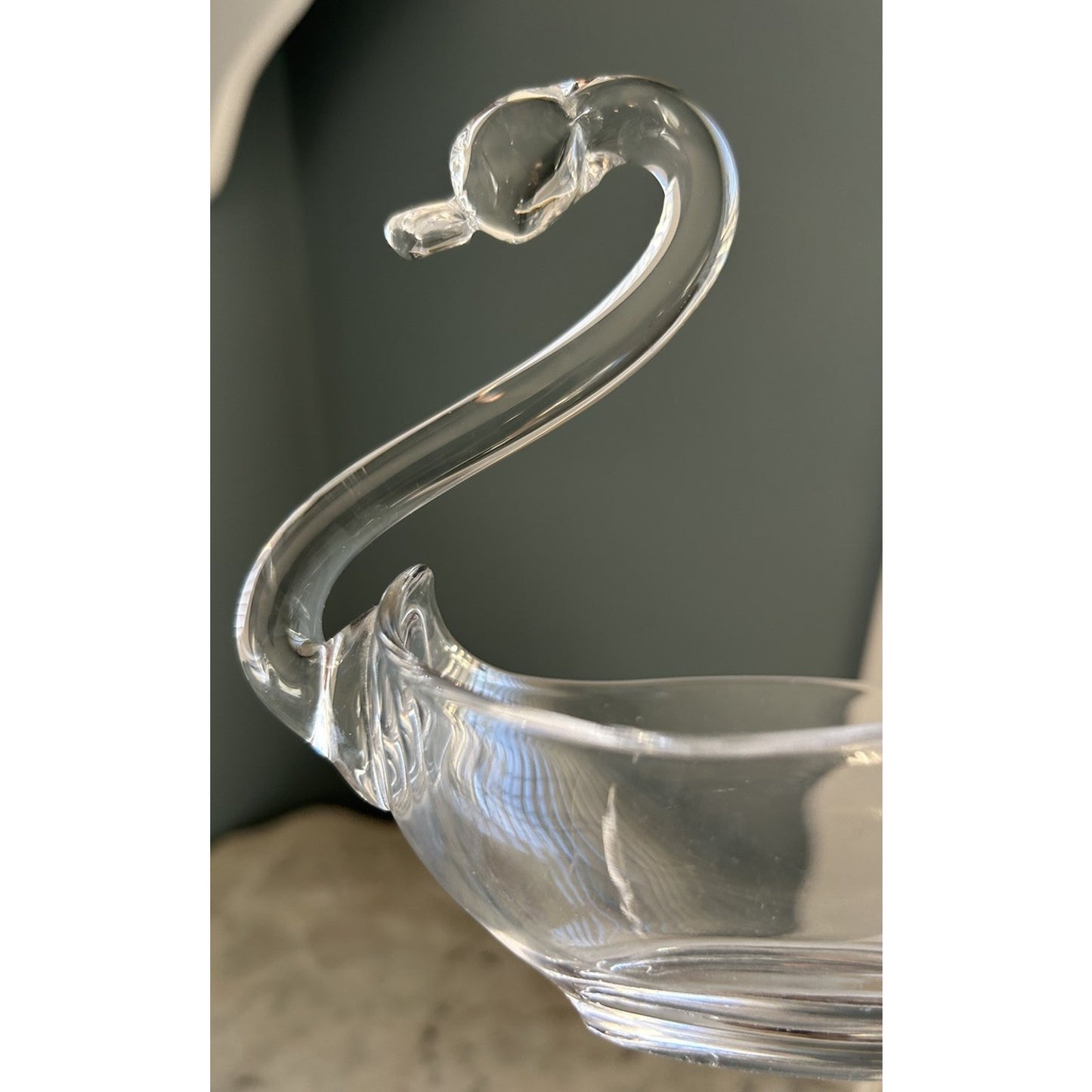 Swan Tiffin Duncan Miller 1950s Clear Glass Soap Dish Candy Bowl Beach Vintage