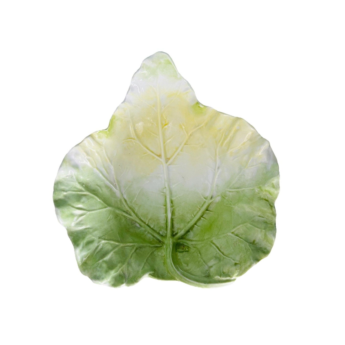 Vintage Cabbage Leaf Serving Bowl Lettuce Green Yellow White Porcelain Mold 128