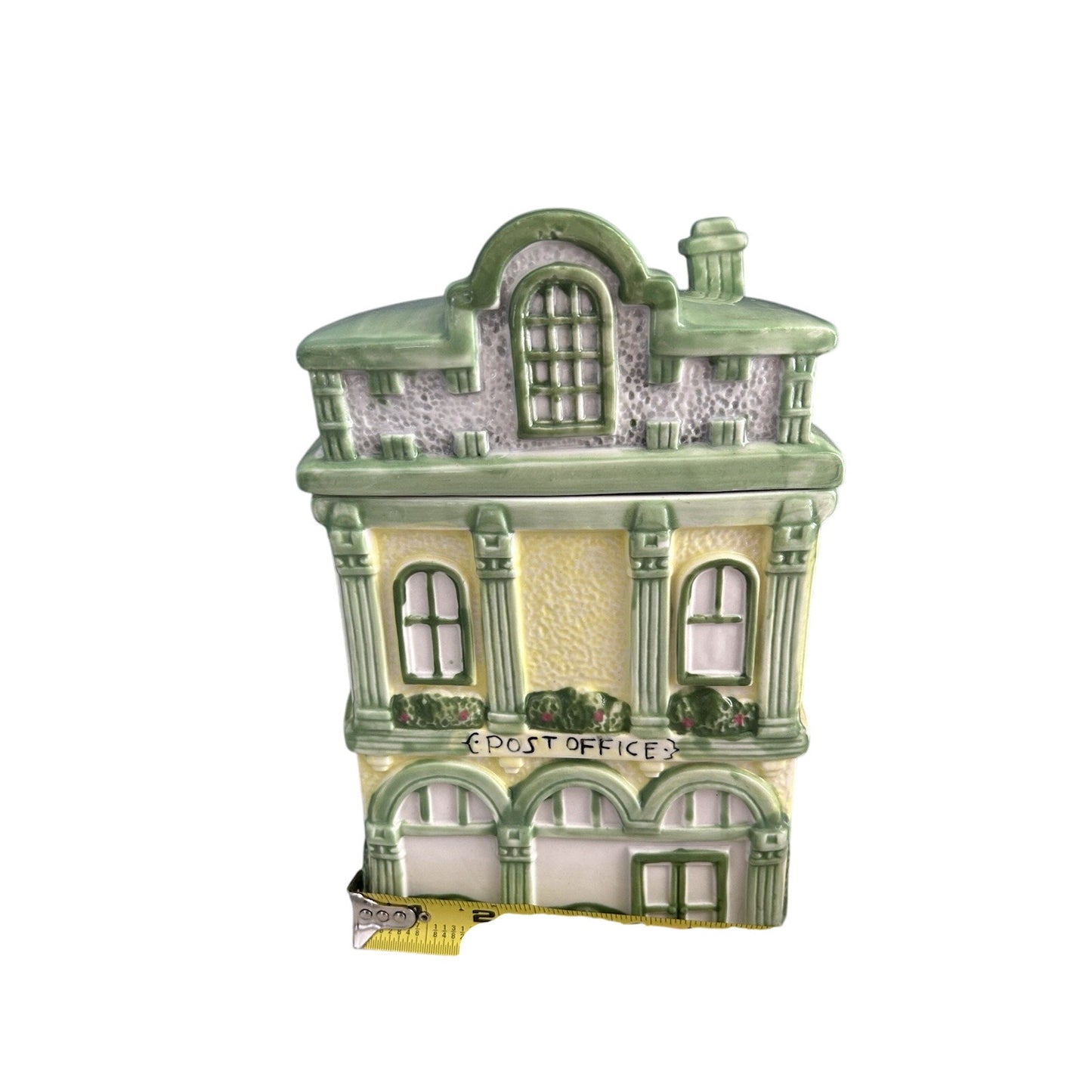 Post Office Ceramic Cookie Jar Vintage Collectible Canister Town Building USPS