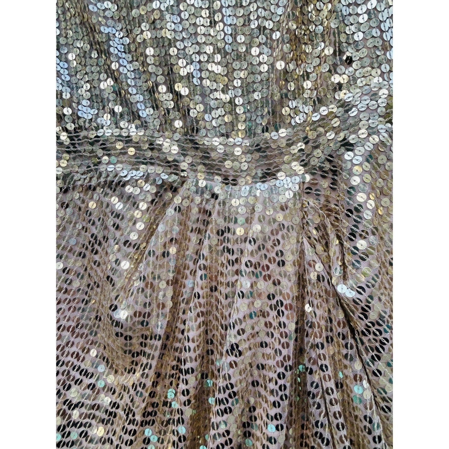 Mac Duggal Gold Gown Size 14 Sequined High Neck Long Sleeve Draped Dress 10824