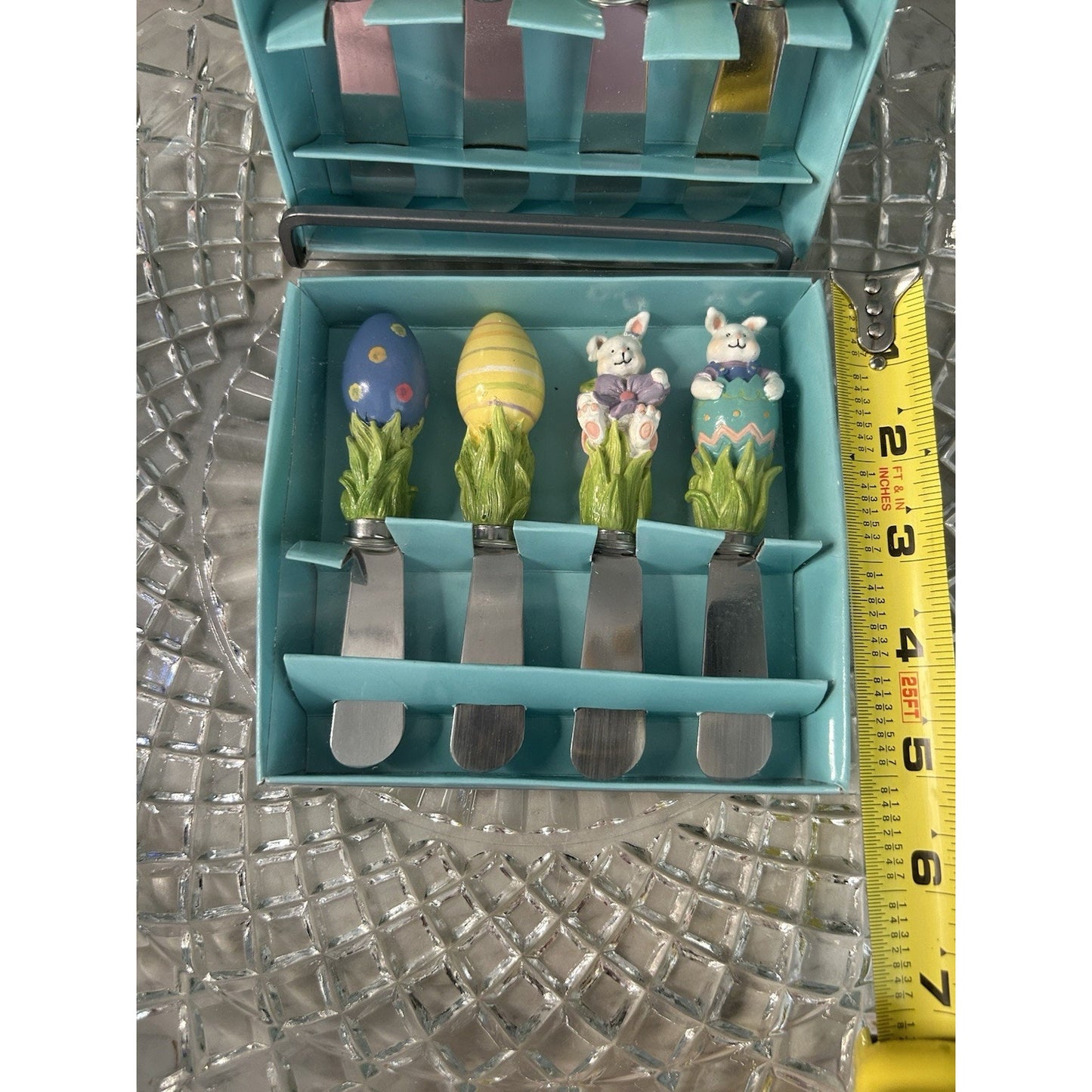 (2) Blossoms & Blooms Spreaders Easter Ceramic 2 Sets of 4 Rabbit Bunny NIB