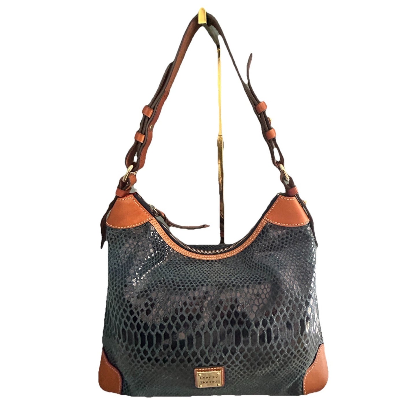 Dooney & Bourke Erica 90s Hobo Bag Snake Embossed Navy Blue Leather Suede Purse