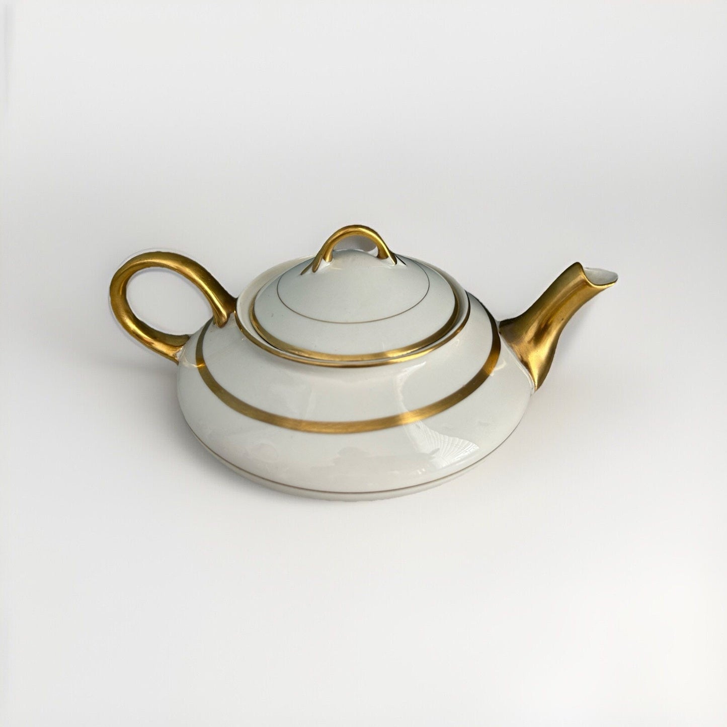 Vintage Pope-Gosser Teapot 1929 White Sepia Gold Trim Fine China F24 Rare Short