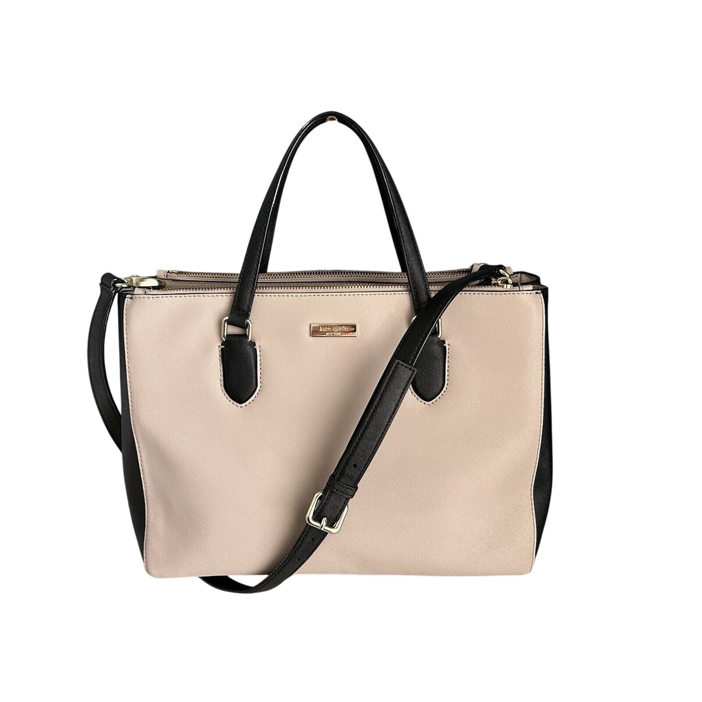 Kate Spade Leighann Laurel Way Leather Satchel Almond Black Handbag Reese