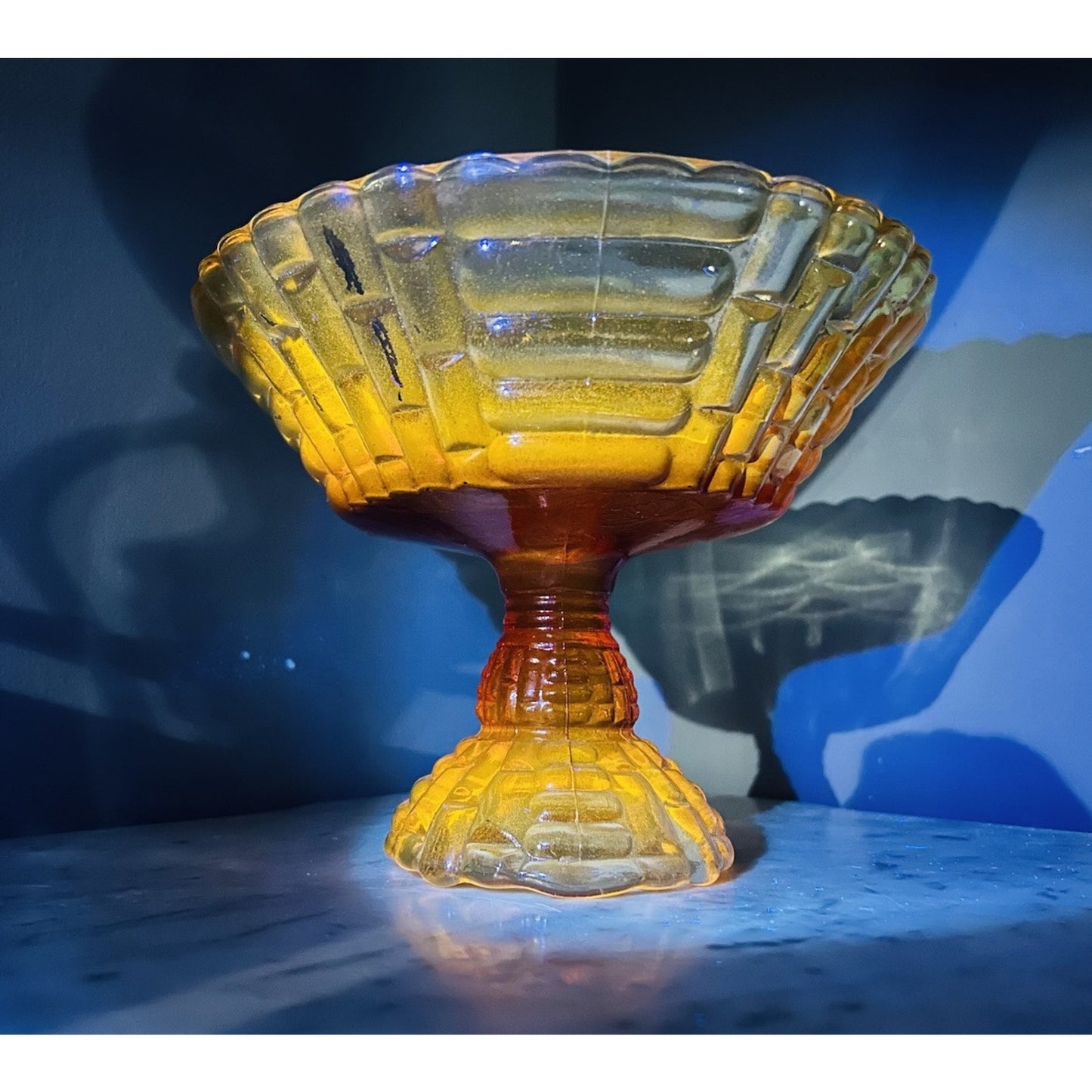 Glows Jeannette Glass Amberina Louisa Pedestal Footed Bowl Compote Ombre 1950s