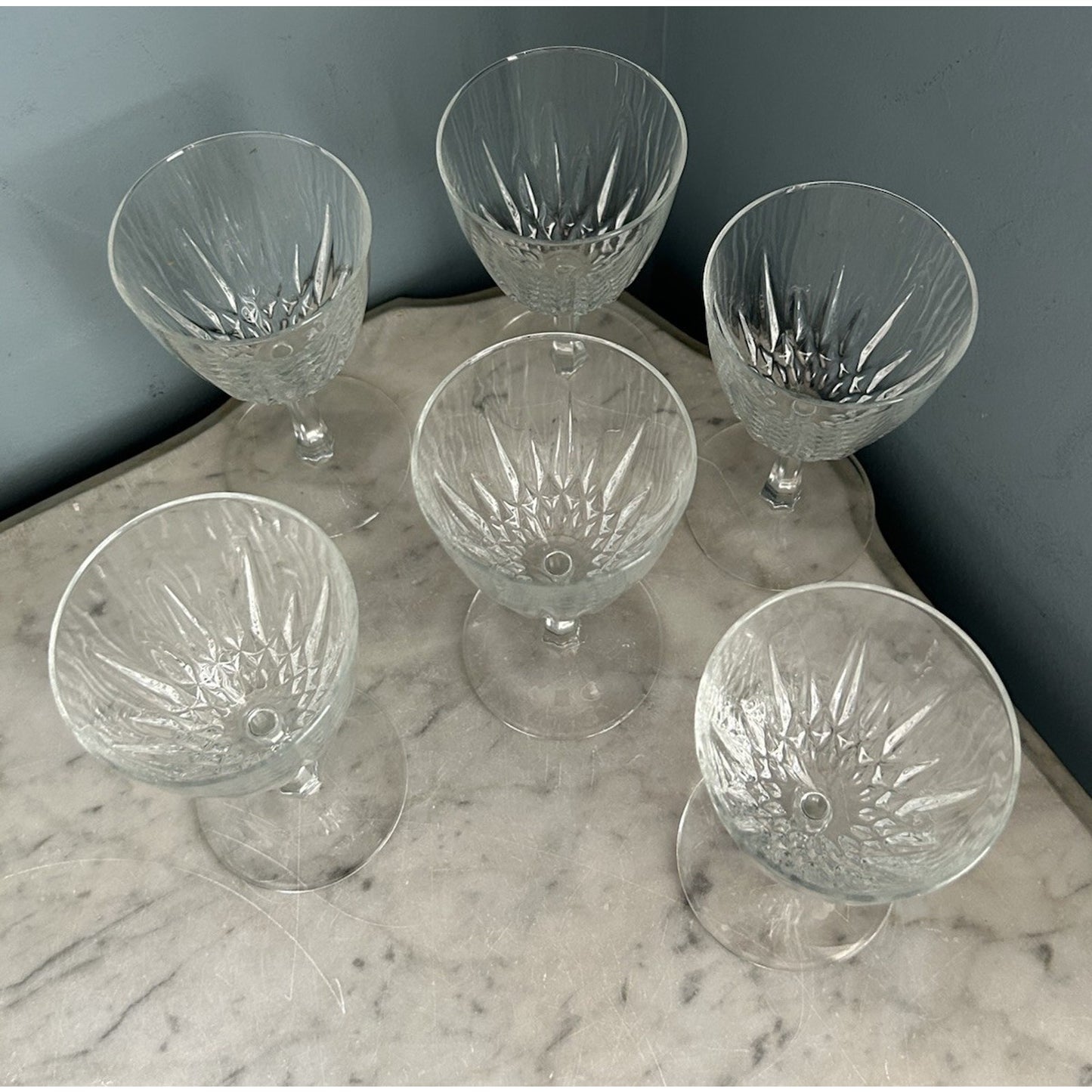 (6) Cristal D'Arques Diamant Claret 5 3/4” Wine Glasses France Vintage Clear