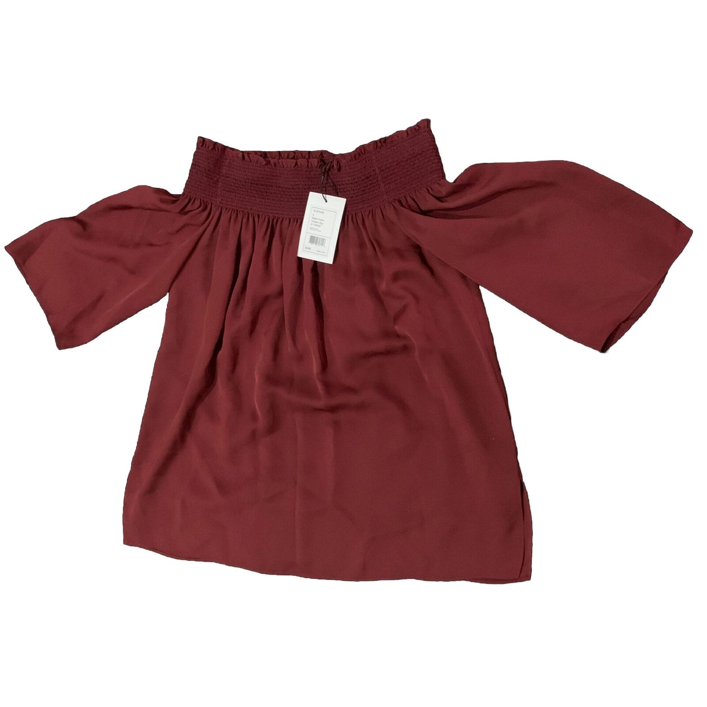 NWT Theory 100% Silk Elistaire Off Shoulder Blouse Black Cherry Small MSRP 295