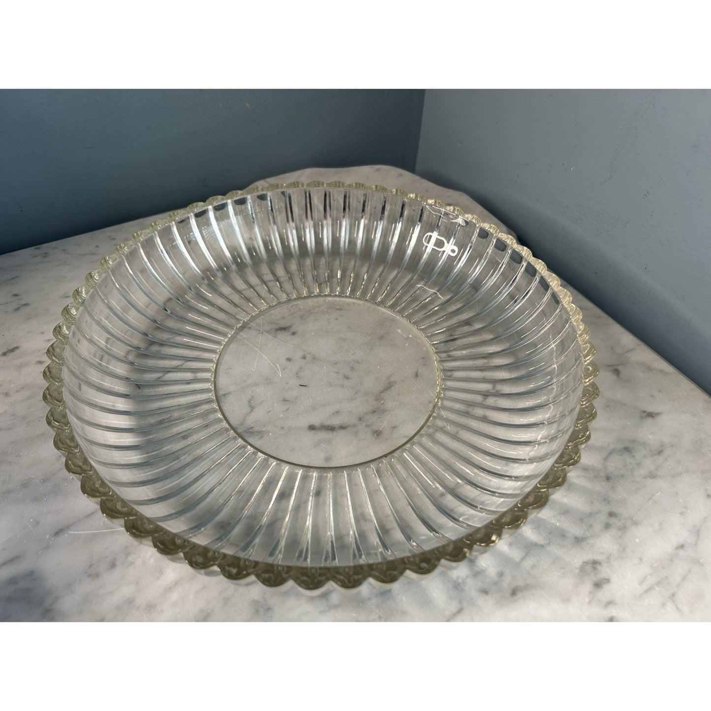 Vintage 12” Round Serving Dish National Clear Glass Jeannette Bowl Platter Tray