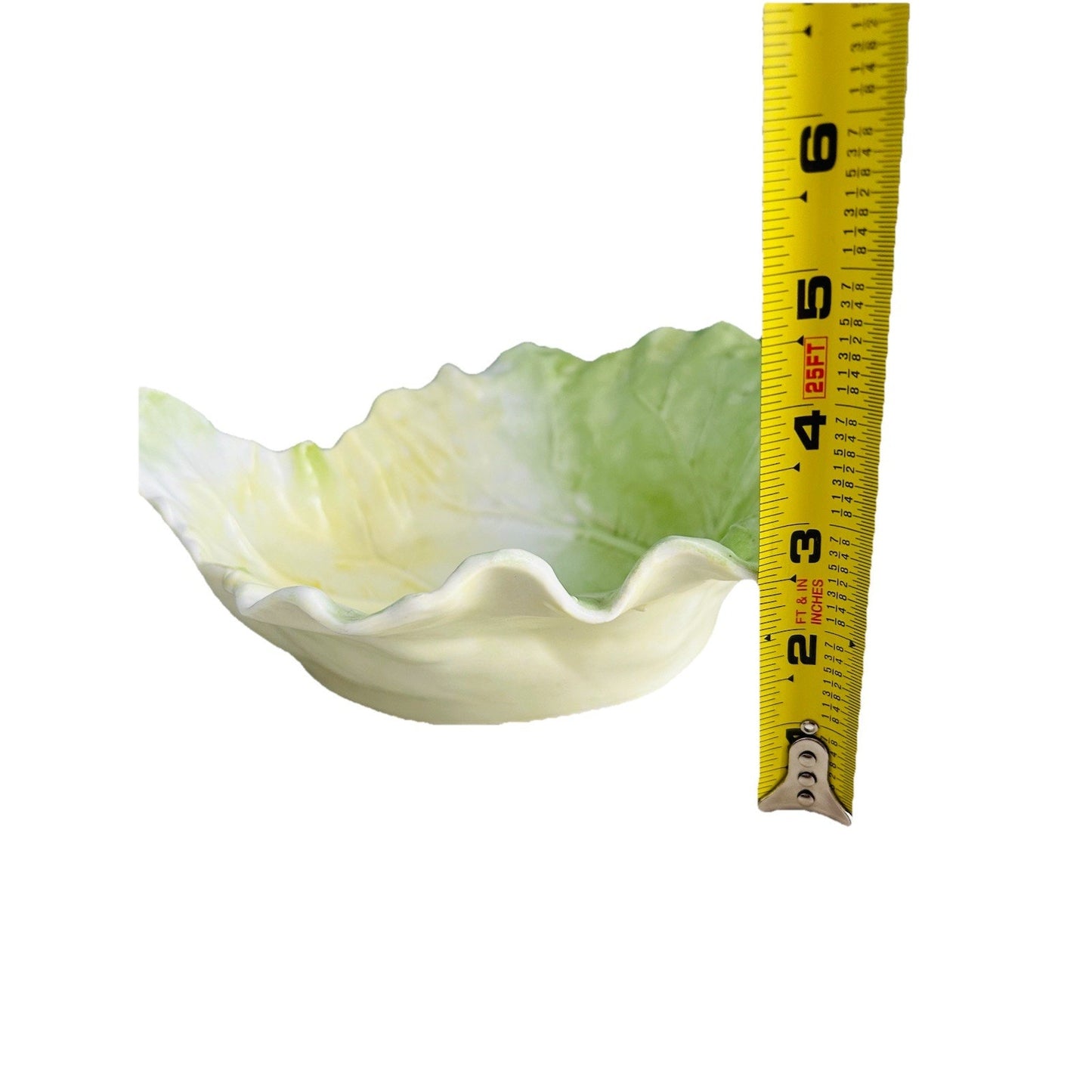 Vintage Cabbage Leaf Serving Bowl Lettuce Green Yellow White Porcelain Mold 128