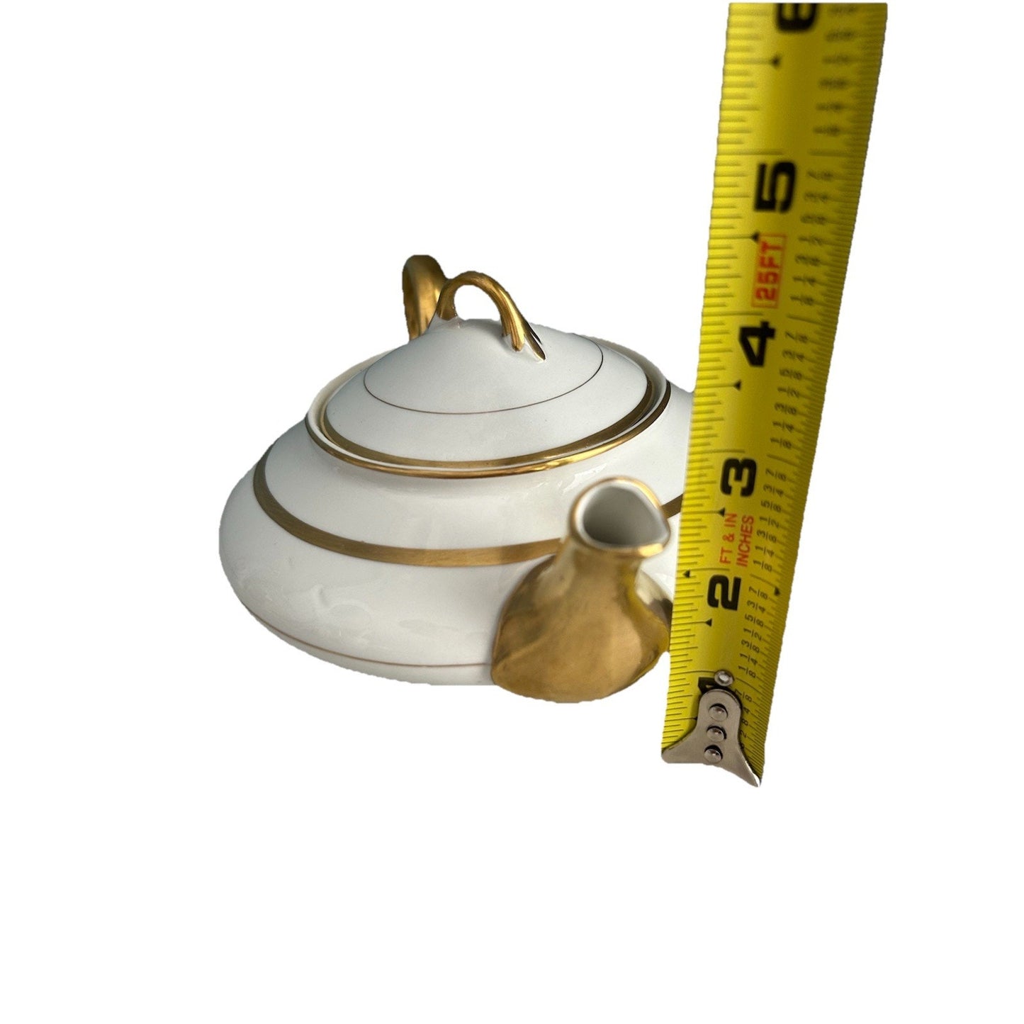 Vintage Pope-Gosser Teapot 1929 White Sepia Gold Trim Fine China F24 Rare Short