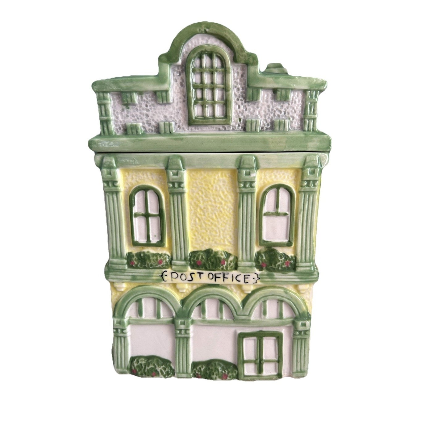 Post Office Ceramic Cookie Jar Vintage Collectible Canister Town Building USPS