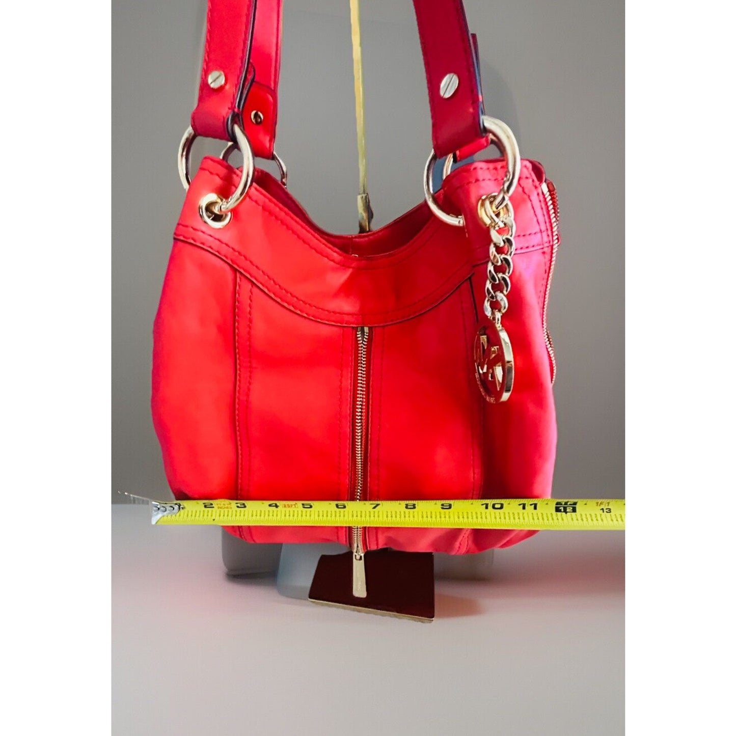 Michael Kors Moxley MD Orange Soft Leather Shoulder Bag Expandable Hobo Gold