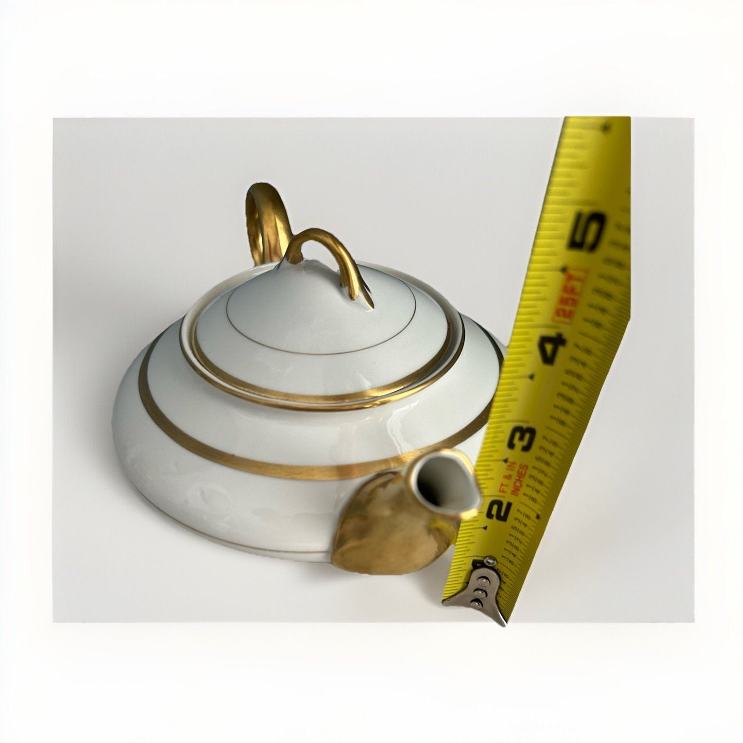 Vintage Pope-Gosser Teapot 1929 White Sepia Gold Trim Fine China F24 Rare Short
