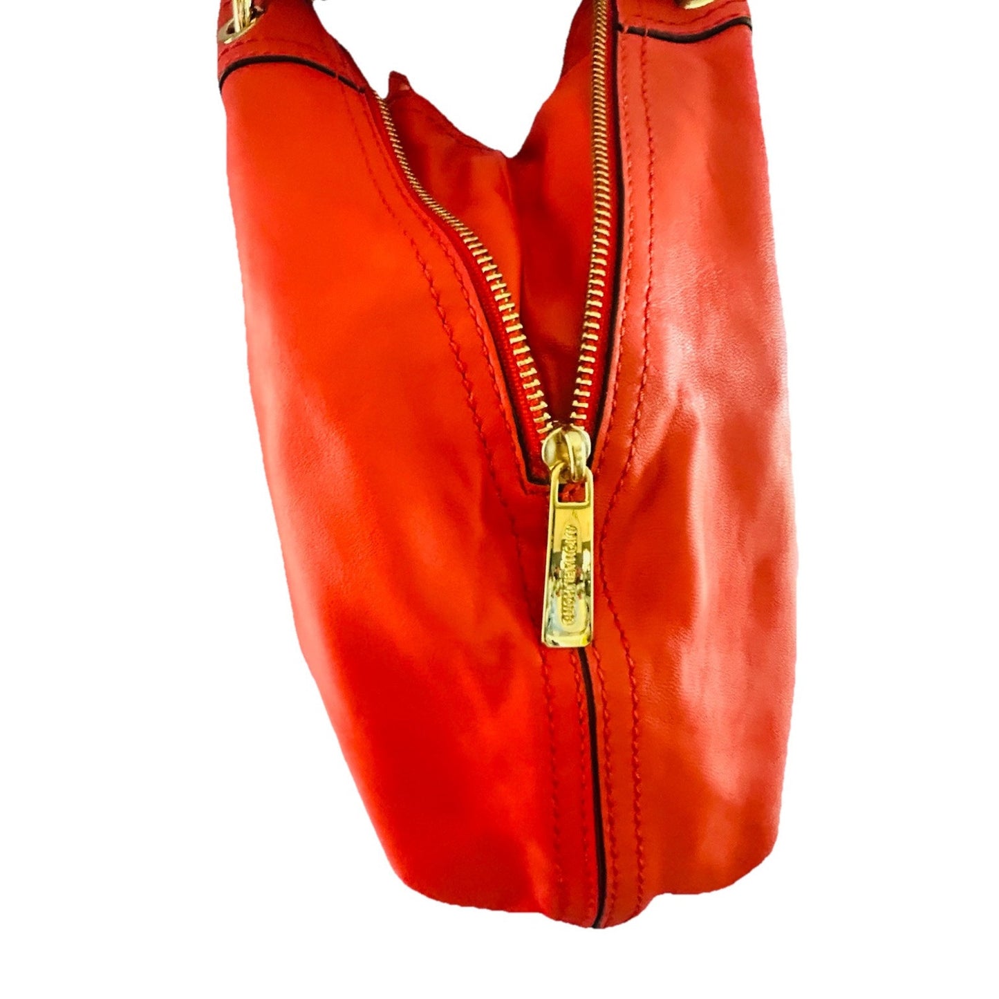 Michael Kors Moxley MD Orange Soft Leather Shoulder Bag Expandable Hobo Gold