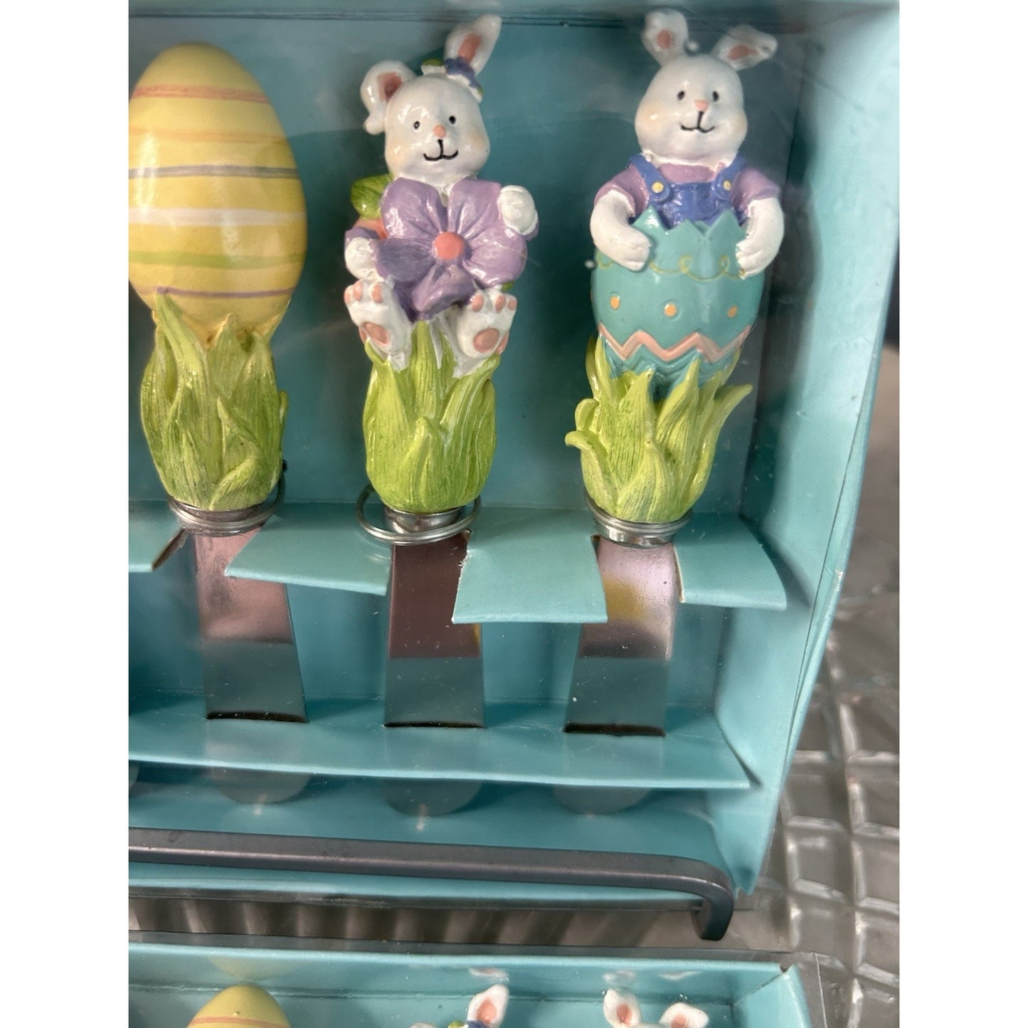 (2) Blossoms & Blooms Spreaders Easter Ceramic 2 Sets of 4 Rabbit Bunny NIB