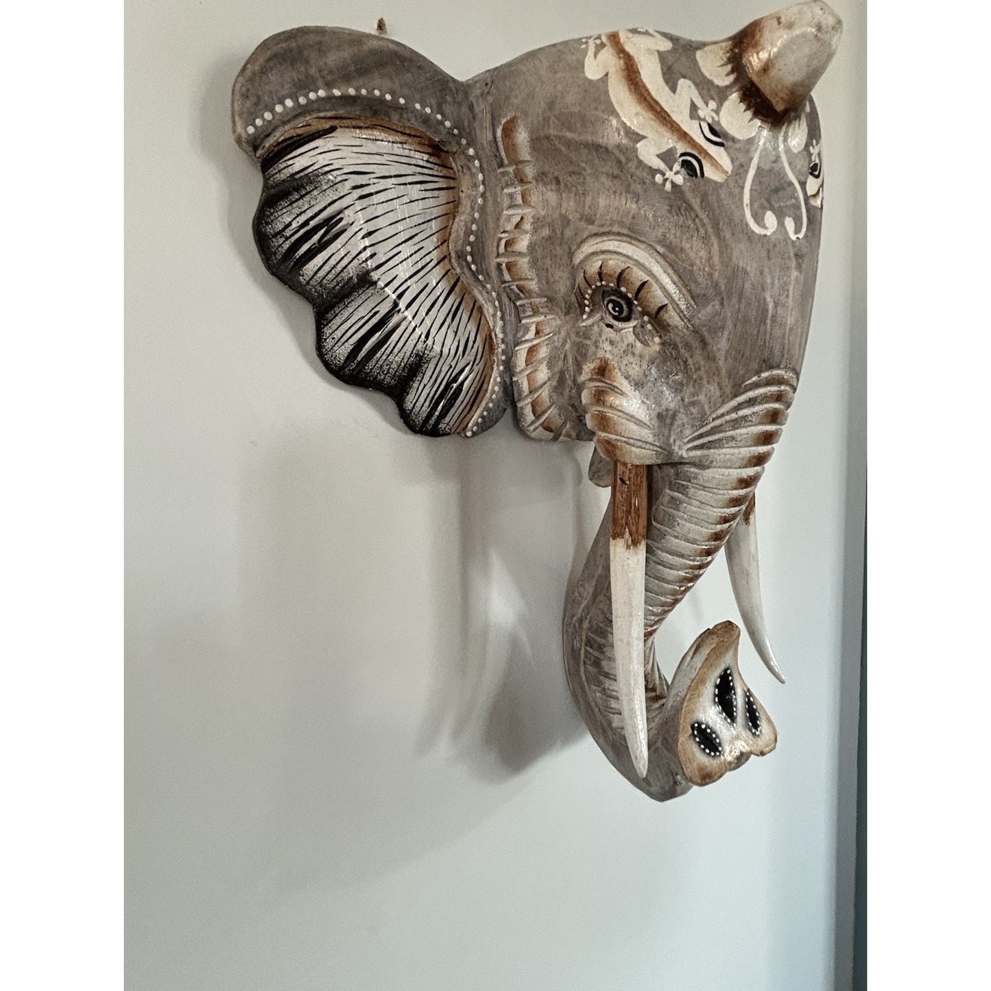 New Hand Carved Wooden Elephant Wall Hanging Costa Rica Jungle Animal Pura Vida