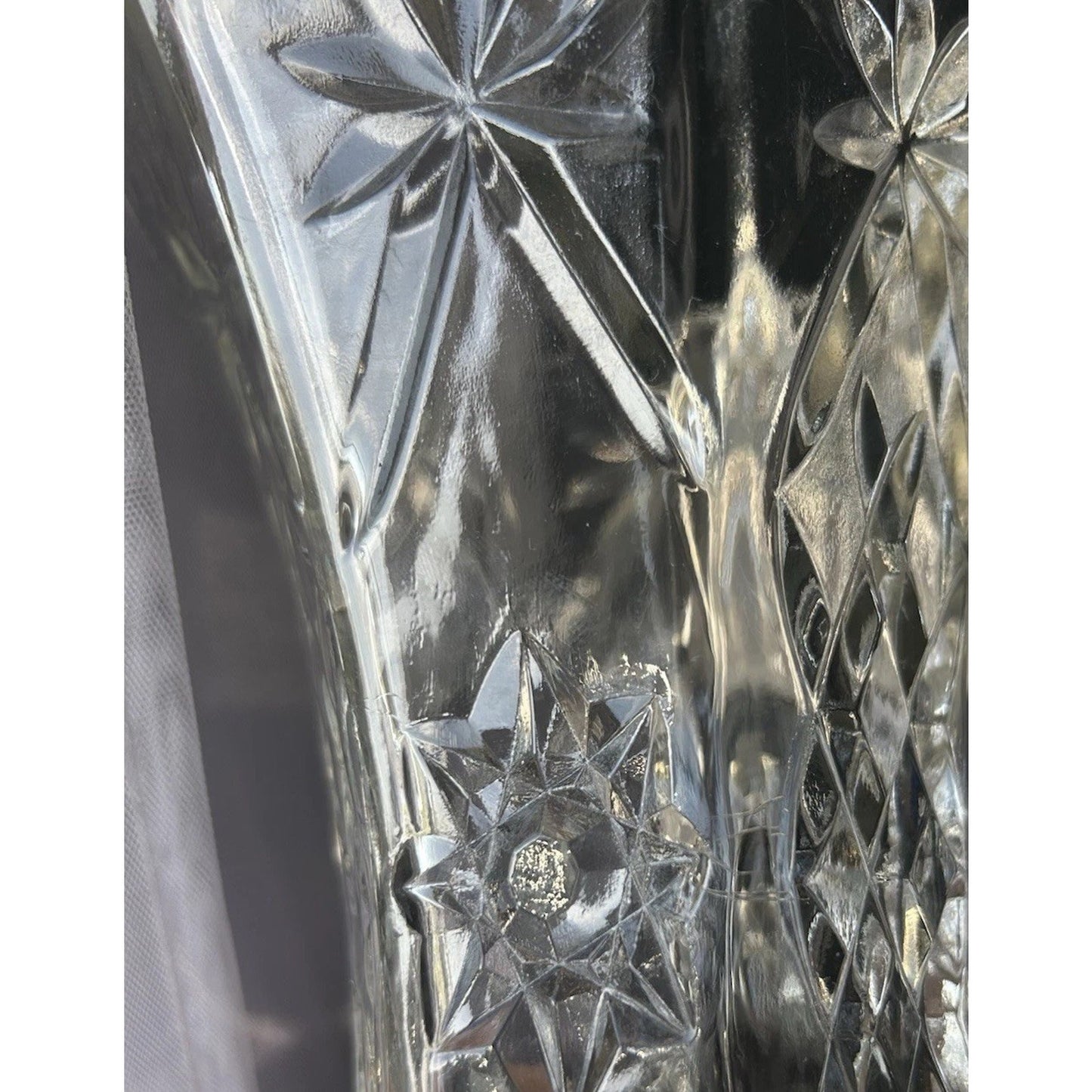 Crystal Starburst Vintage Anchor Hocking Star of David Vase 8.5” Cut Glass Hexagonal