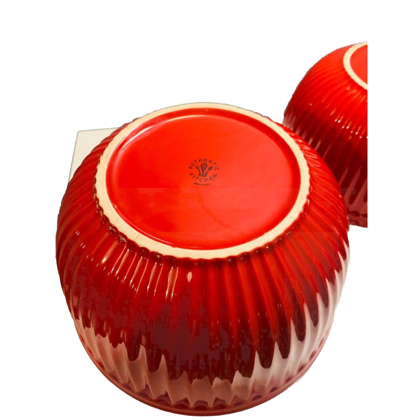 Authentic Kitchen Bright Red Nesting Mixing Bowls 3 Piece Set Heavy Solid